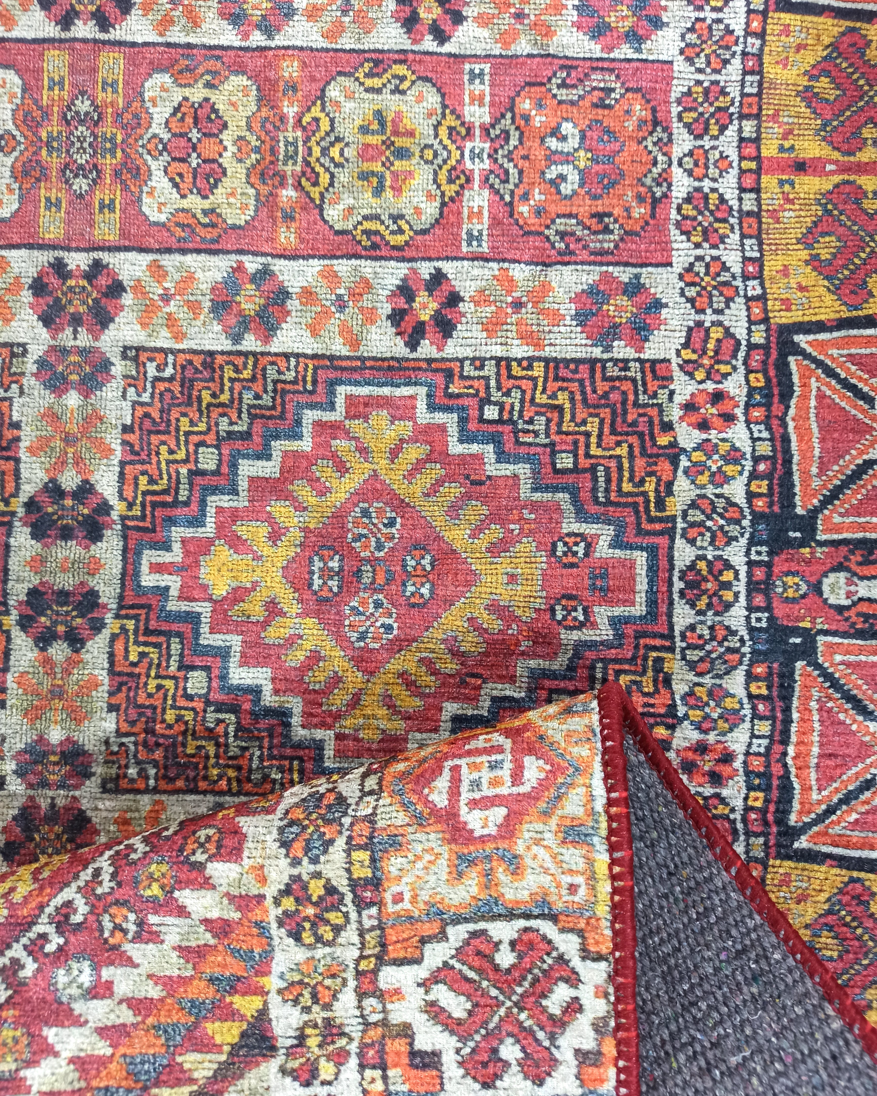 Persian Style Rug, Natural Ivory Colorful Geometry Rug