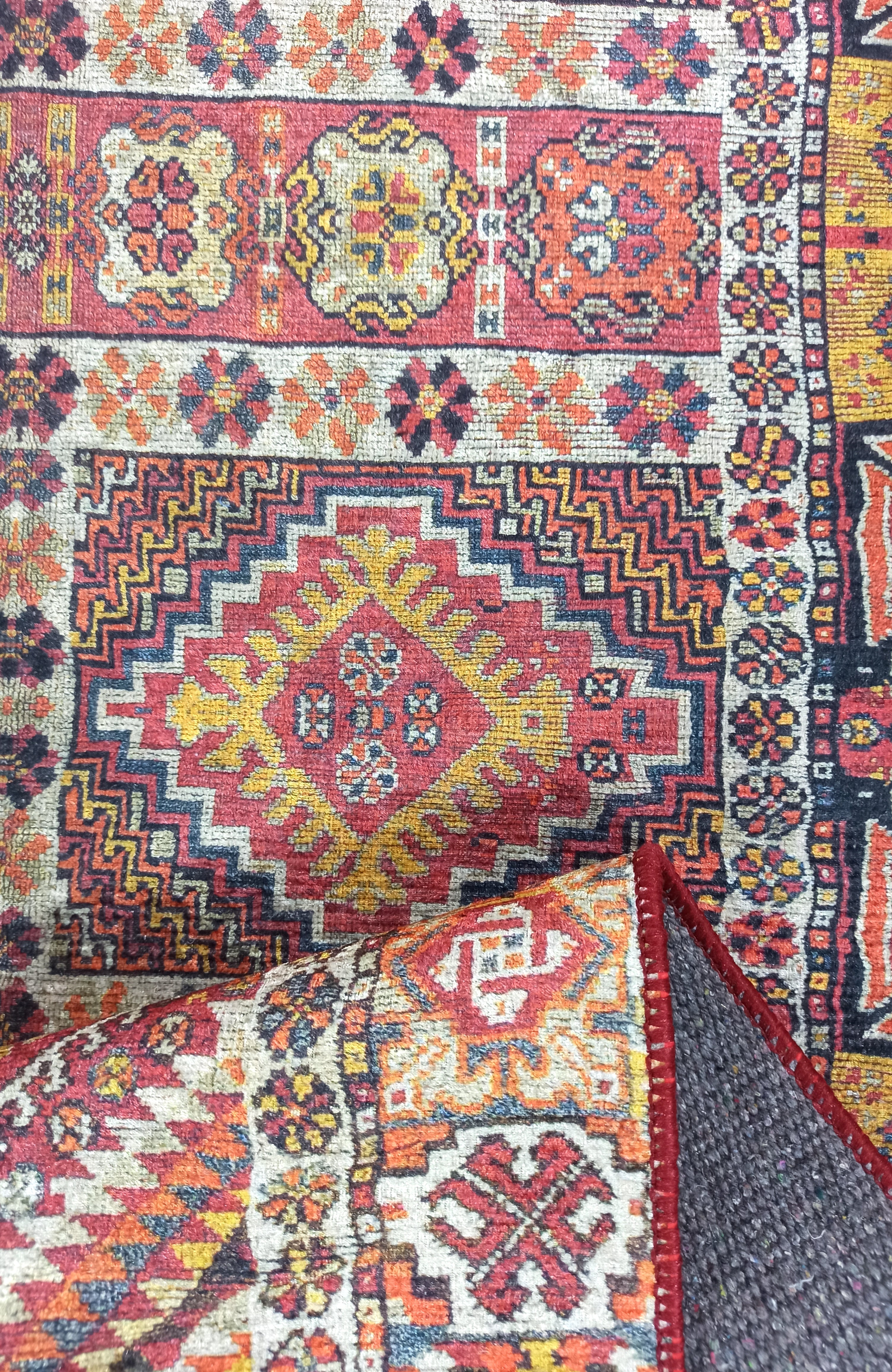 Persian Style Rug, Natural Ivory Colorful Geometry Rug