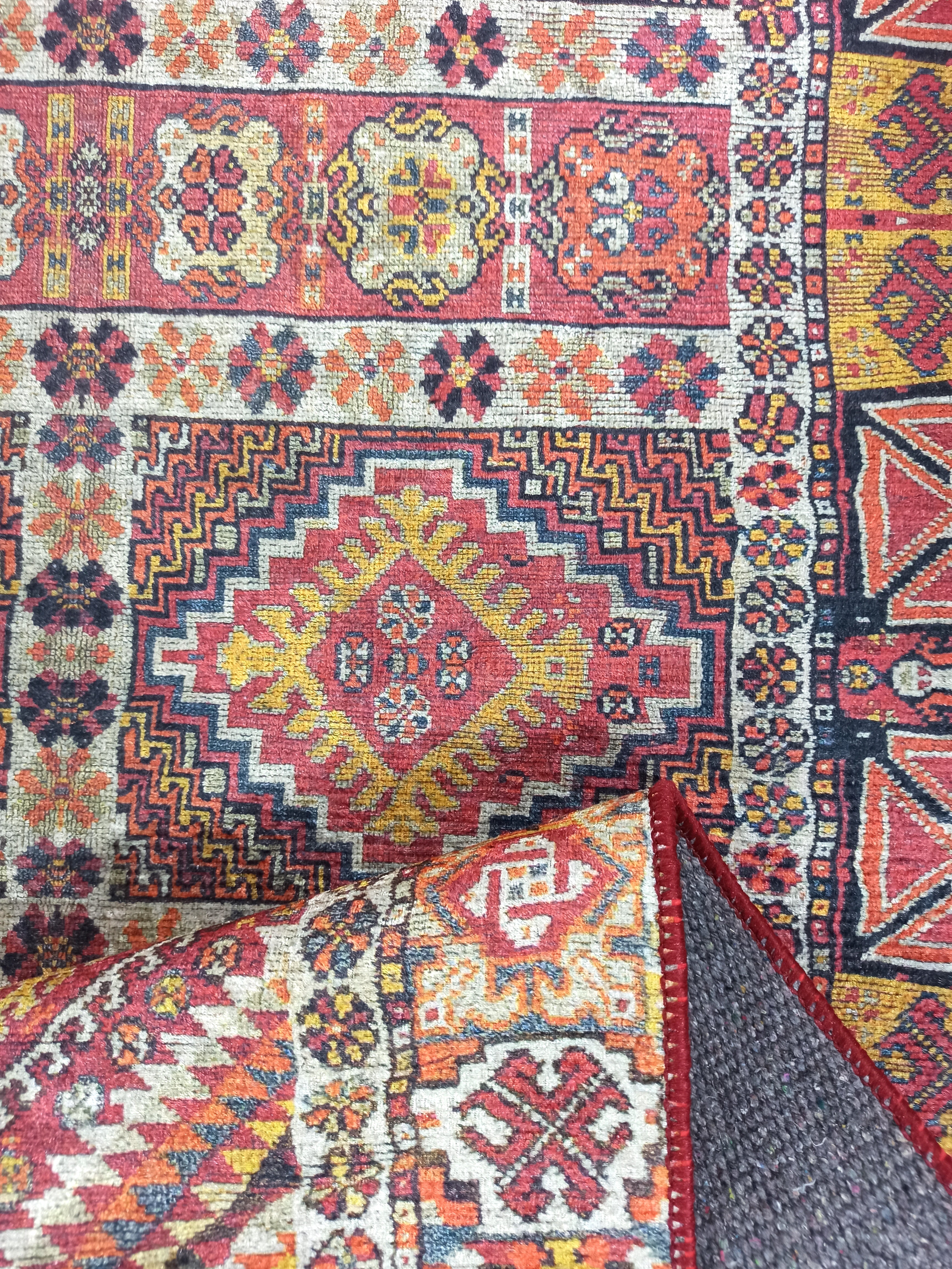 Persian Style Rug, Natural Ivory Colorful Geometry Rug