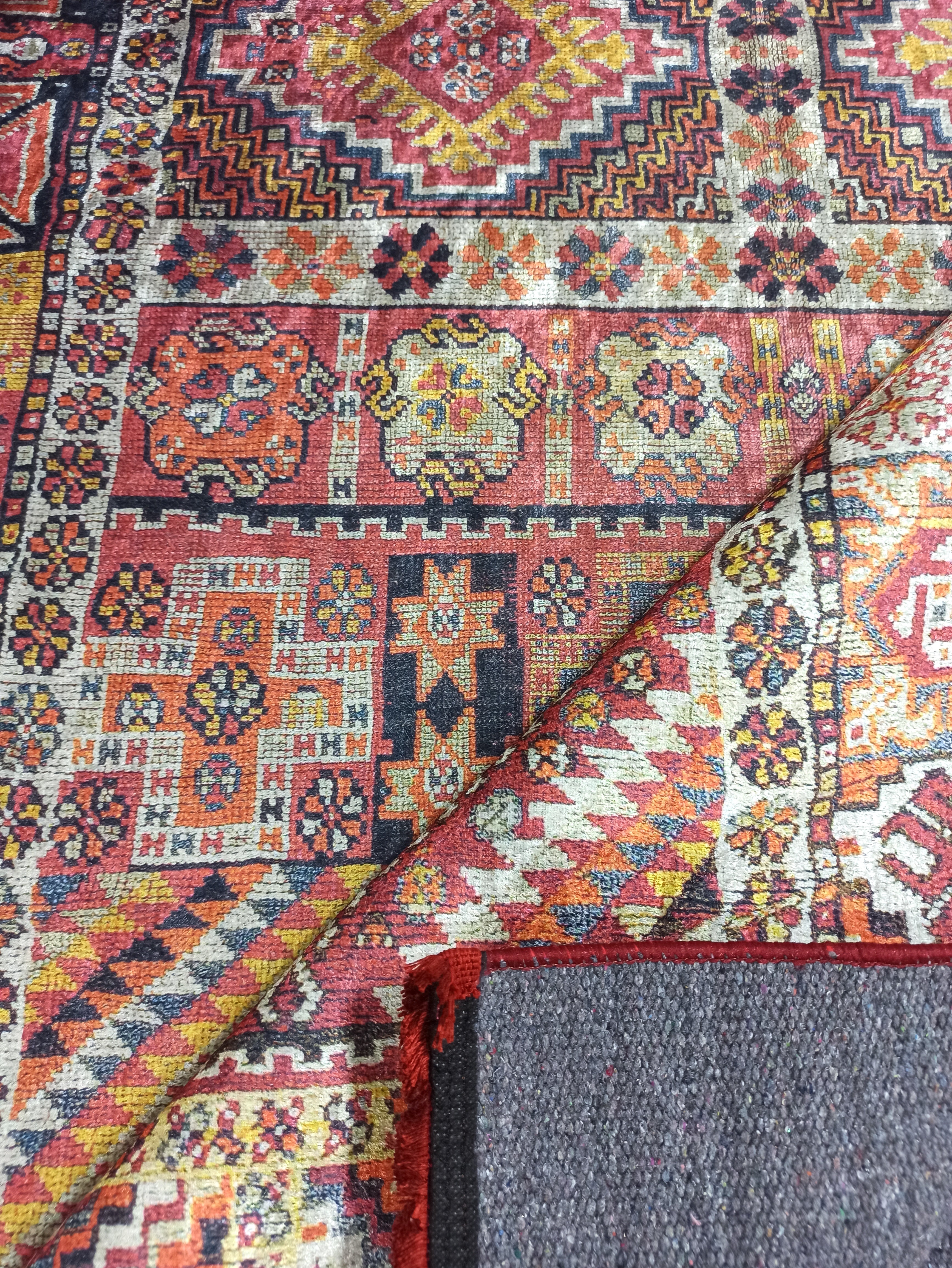 Persian Style Rug, Natural Ivory Colorful Geometry Rug