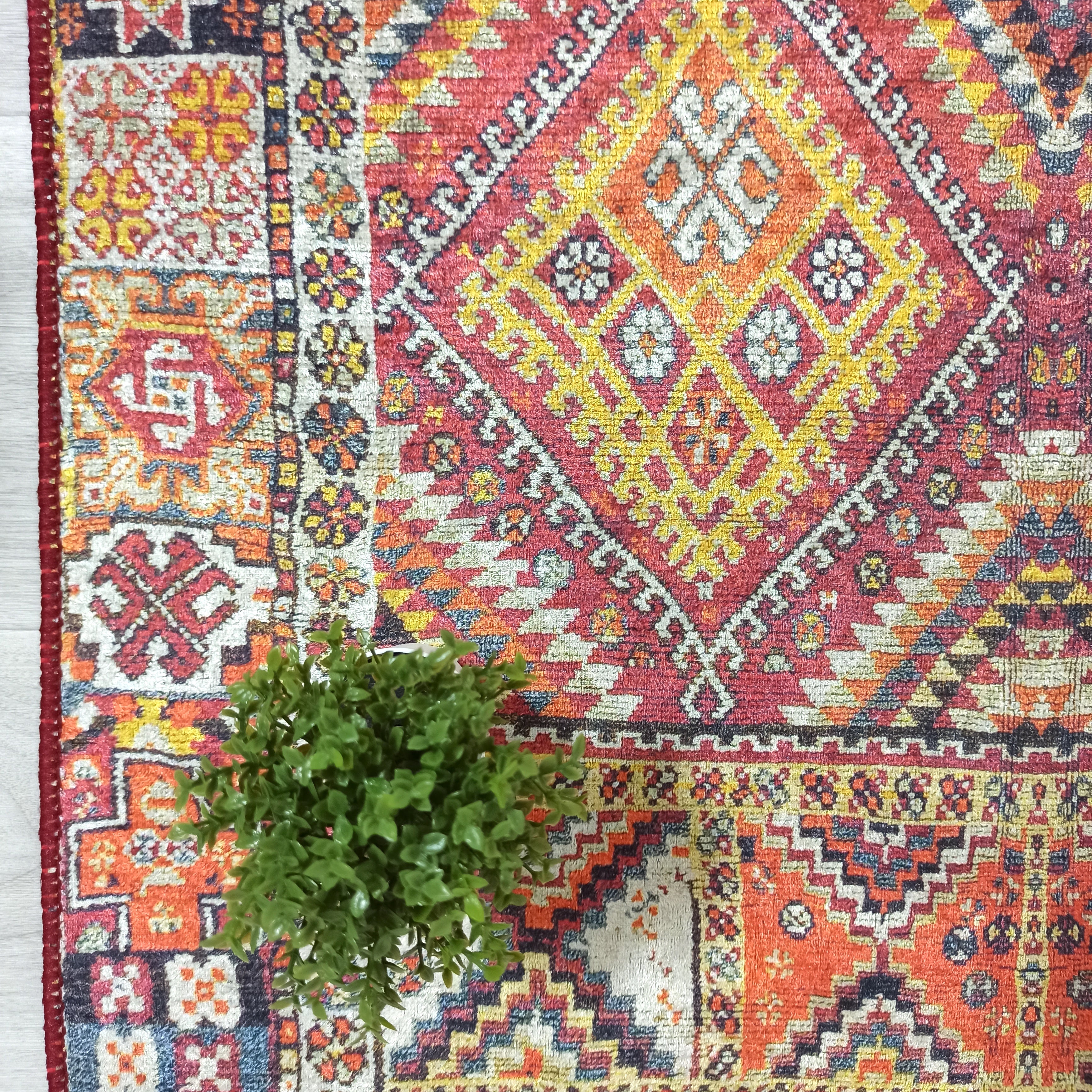 Persian Style Rug, Natural Ivory Colorful Geometry Rug