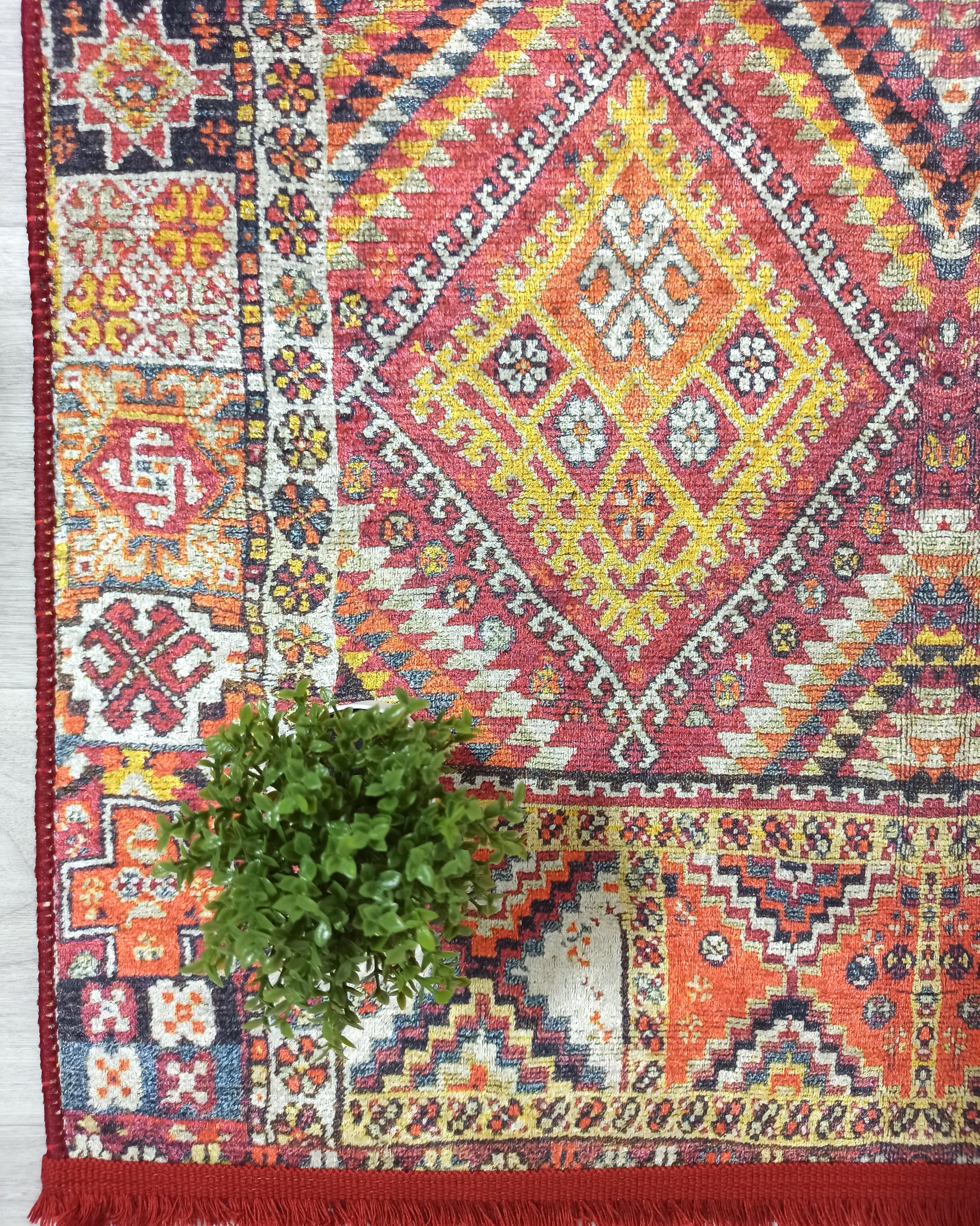 Persian Style Rug, Natural Ivory Colorful Geometry Rug