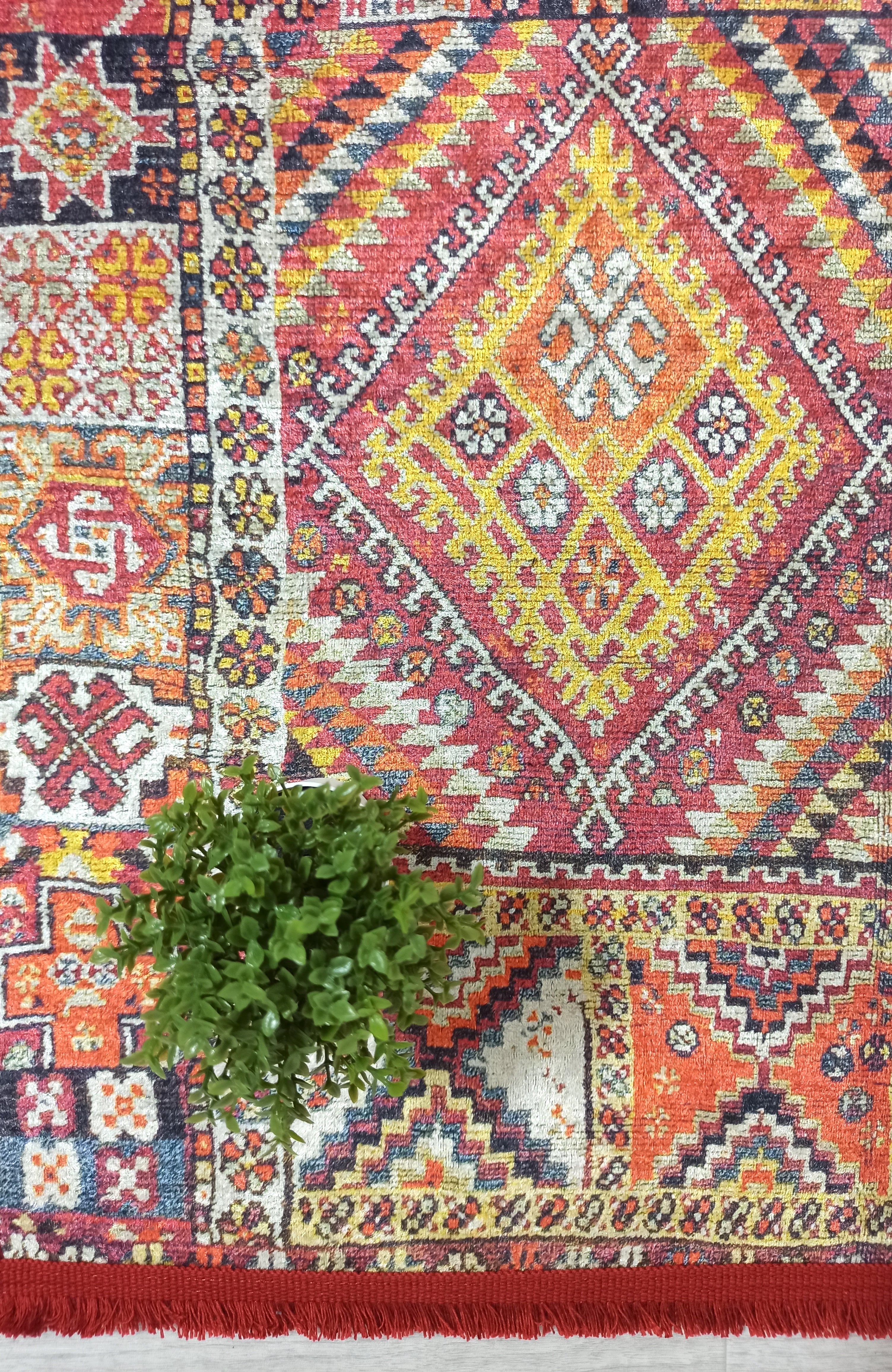 Persian Style Rug, Natural Ivory Colorful Geometry Rug