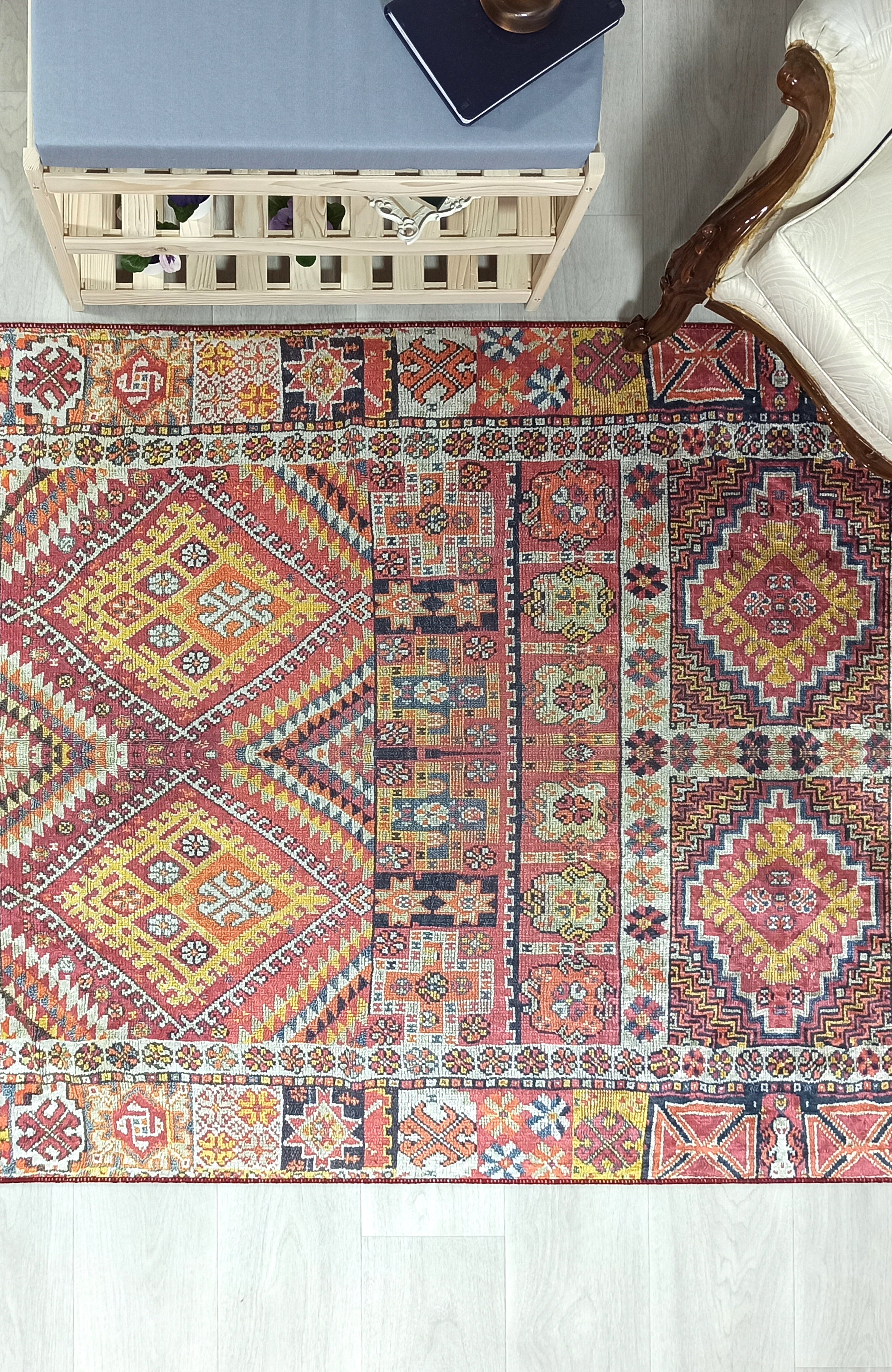 Persian Style Rug, Natural Ivory Colorful Geometry Rug