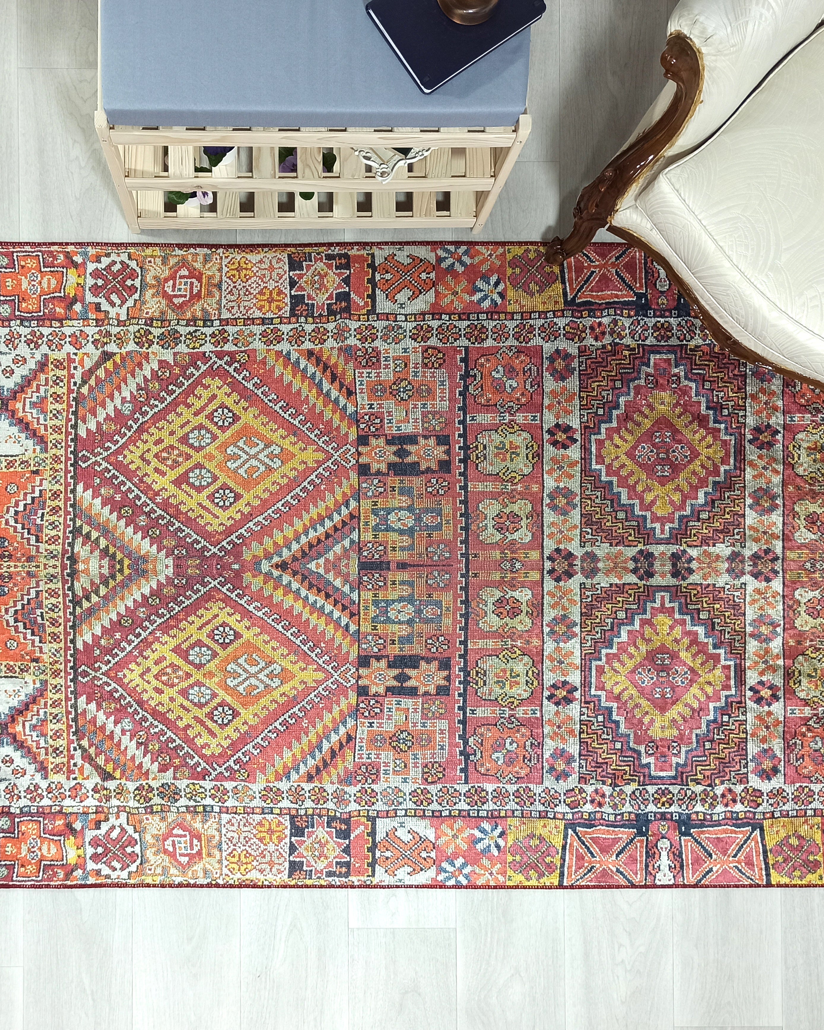 Persian Style Rug, Natural Ivory Colorful Geometry Rug