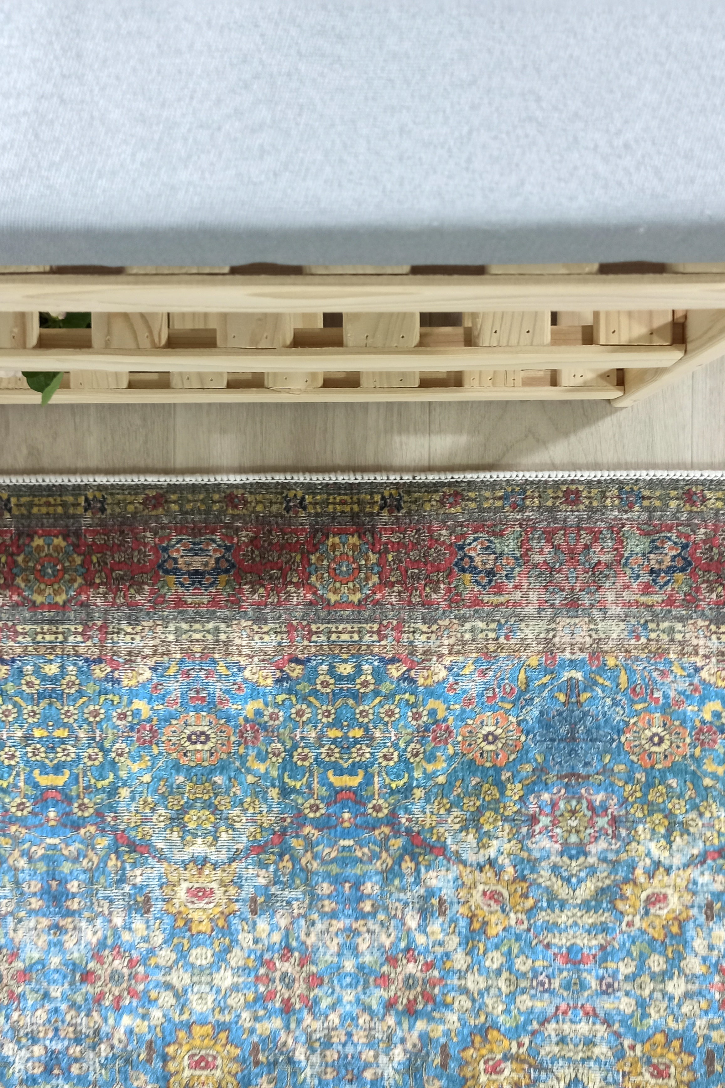 Turkish Oushak Rug, Blue & Red Vintage Rug.