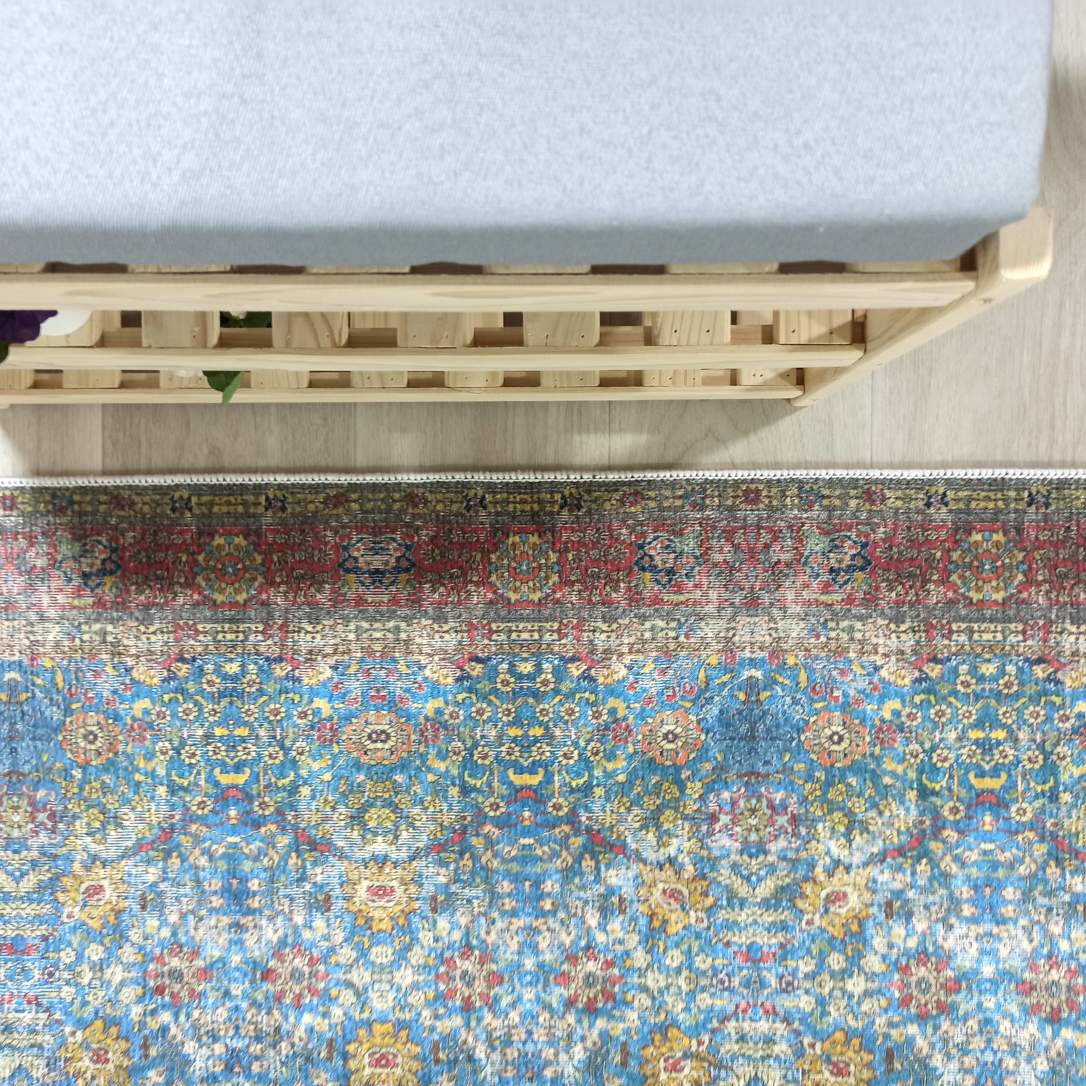 Turkish Oushak Rug, Blue & Red Vintage Rug.