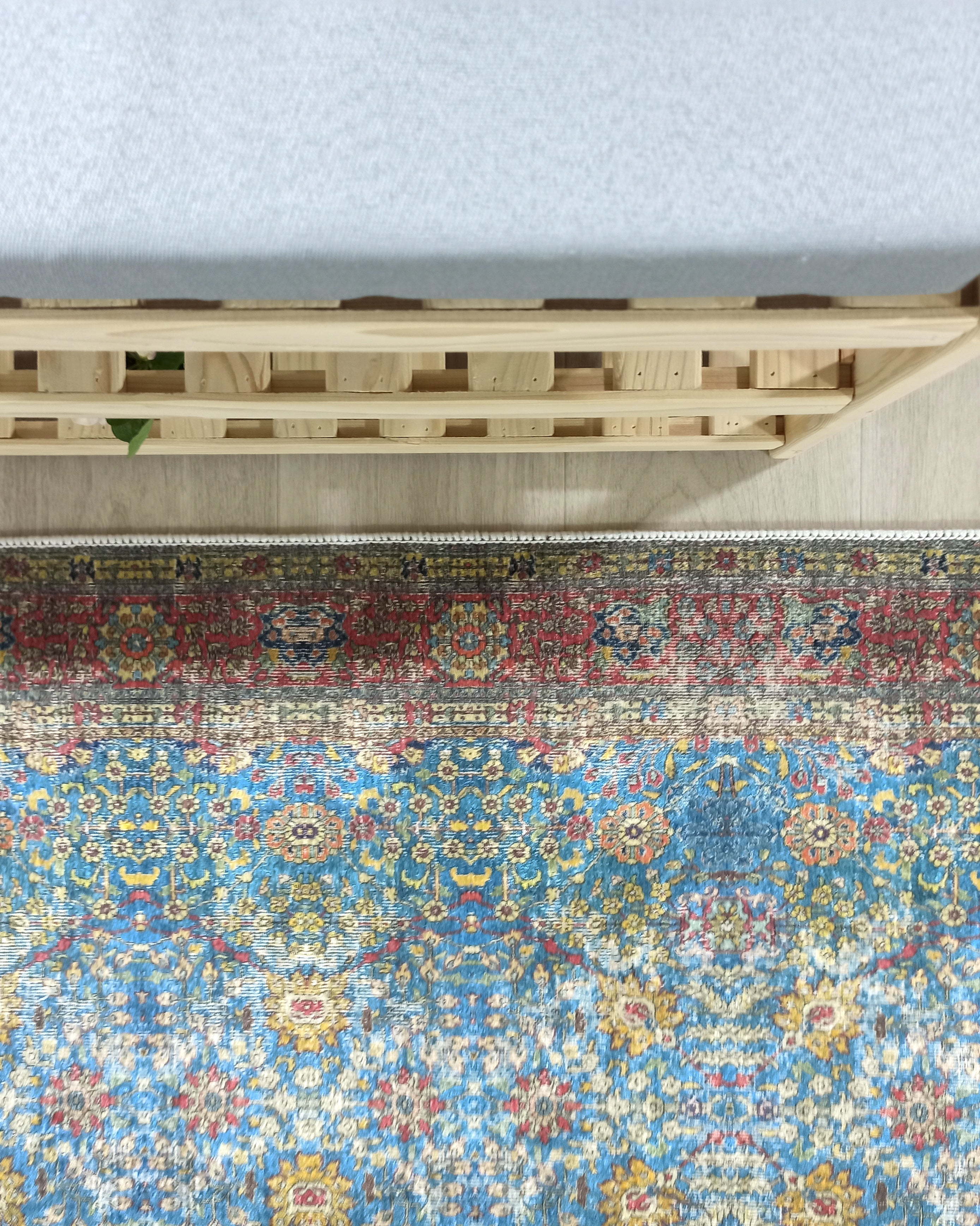 Turkish Oushak Rug, Blue & Red Vintage Rug.