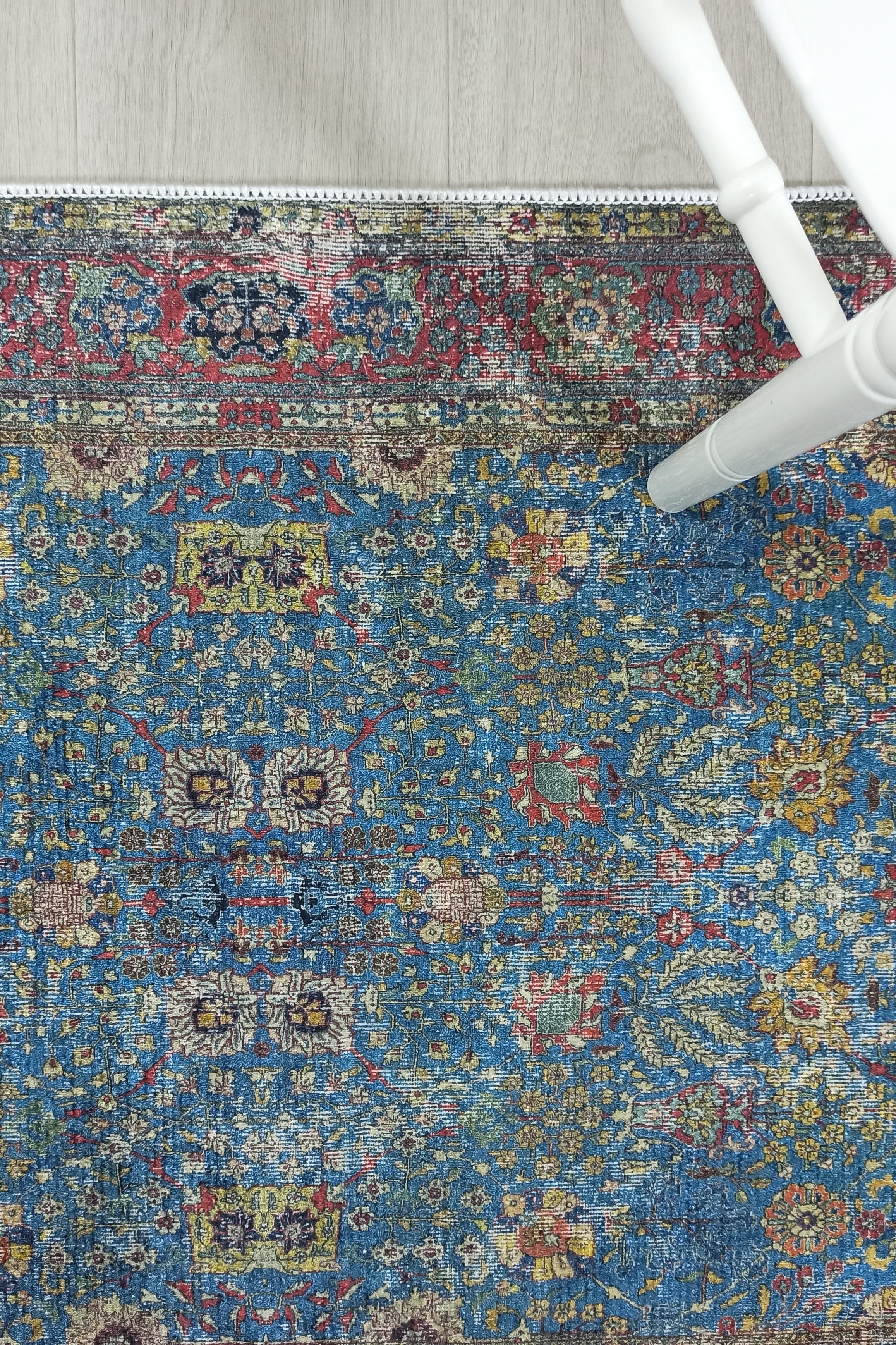 Turkish Oushak Rug, Blue & Red Vintage Rug.