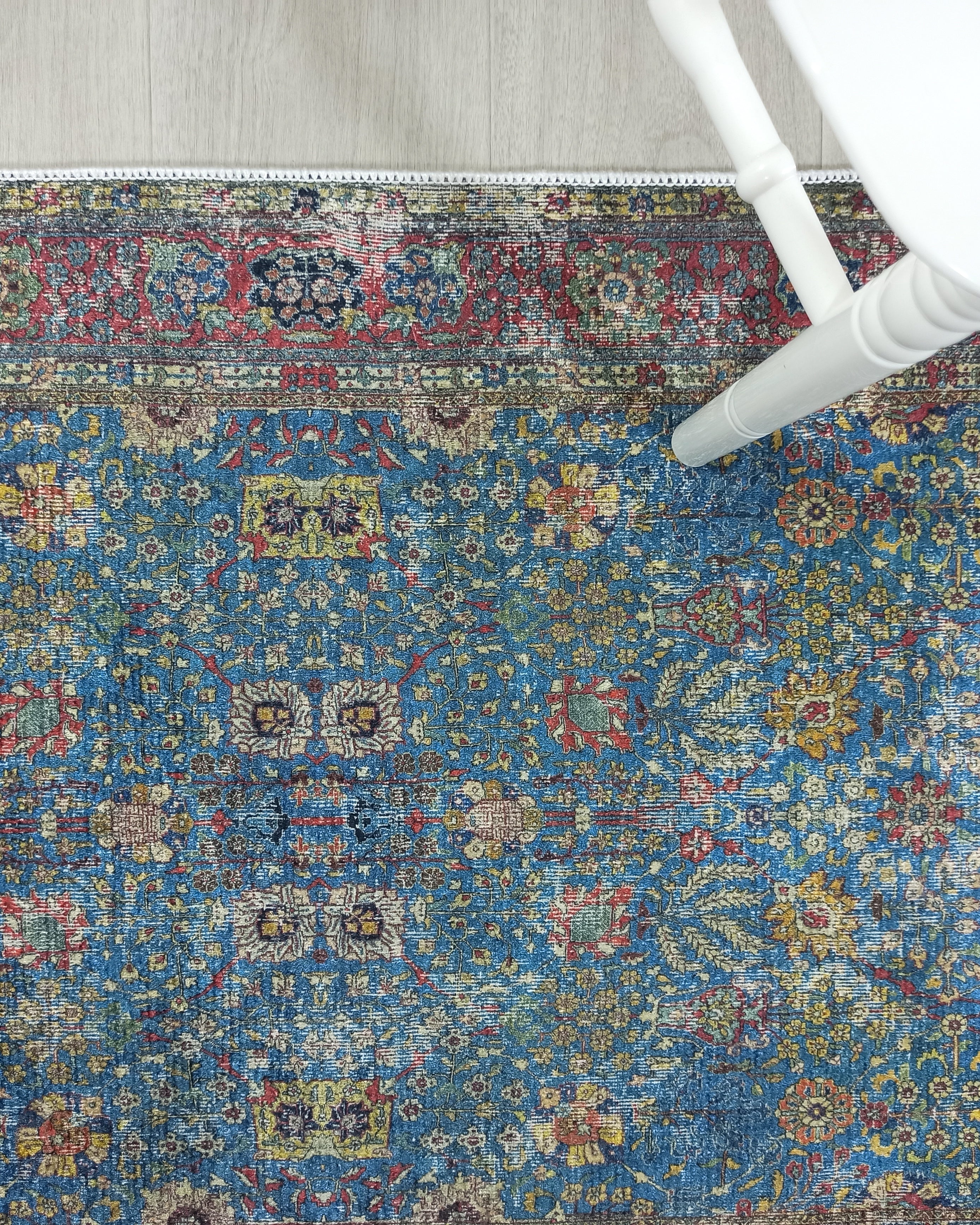 Turkish Oushak Rug, Blue & Red Vintage Rug.