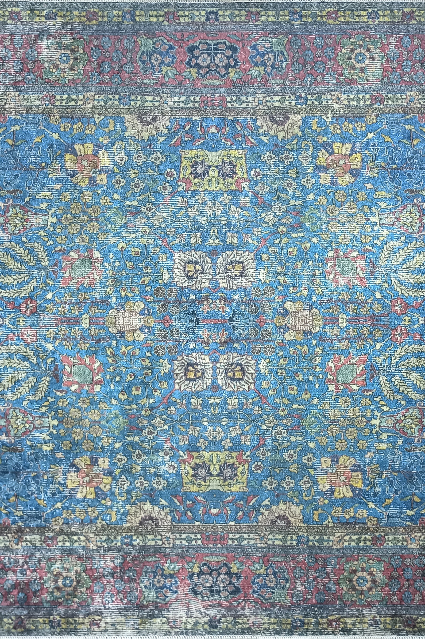 Turkish Oushak Rug, Blue & Red Vintage Rug.
