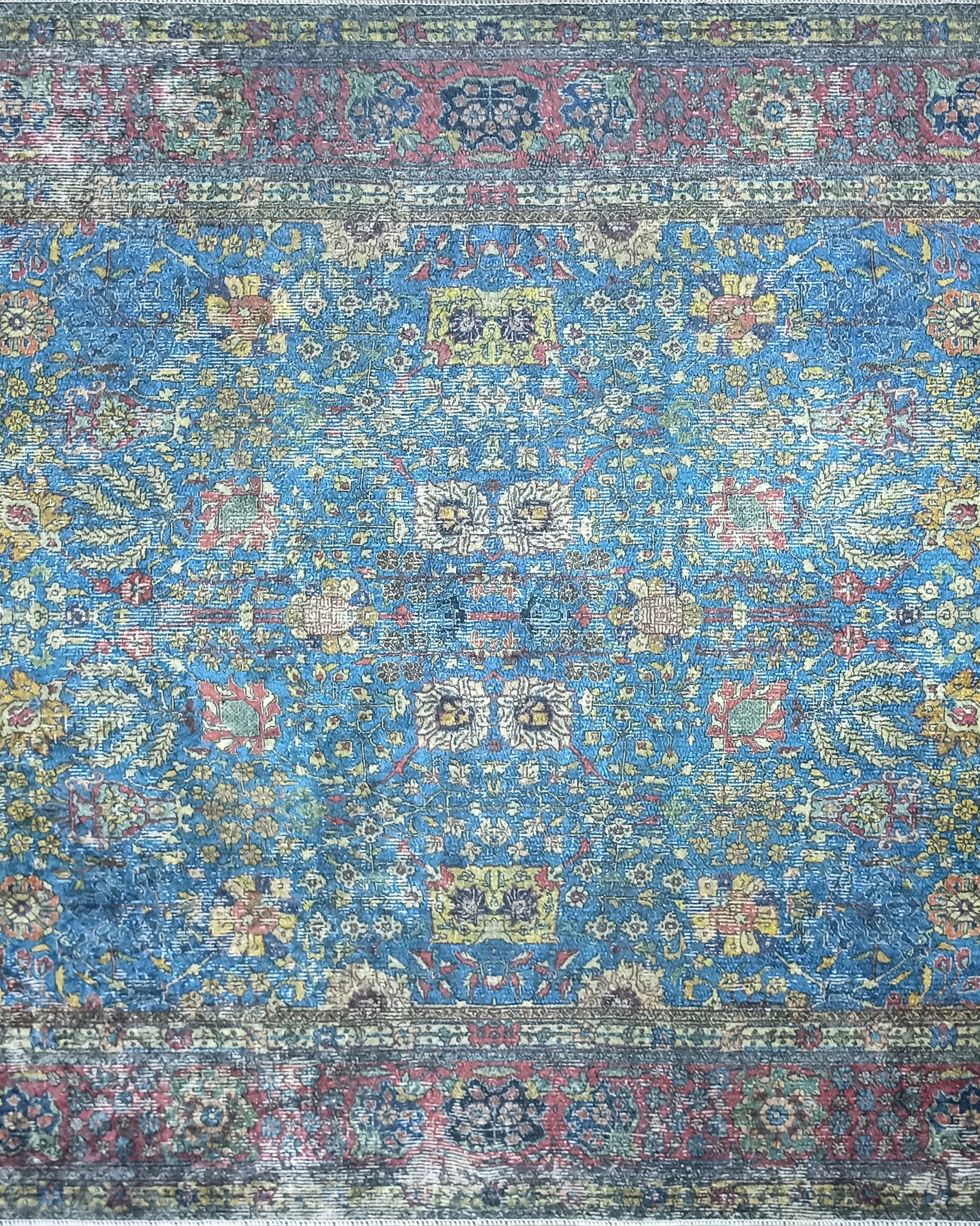 Turkish Oushak Rug, Blue & Red Vintage Rug.