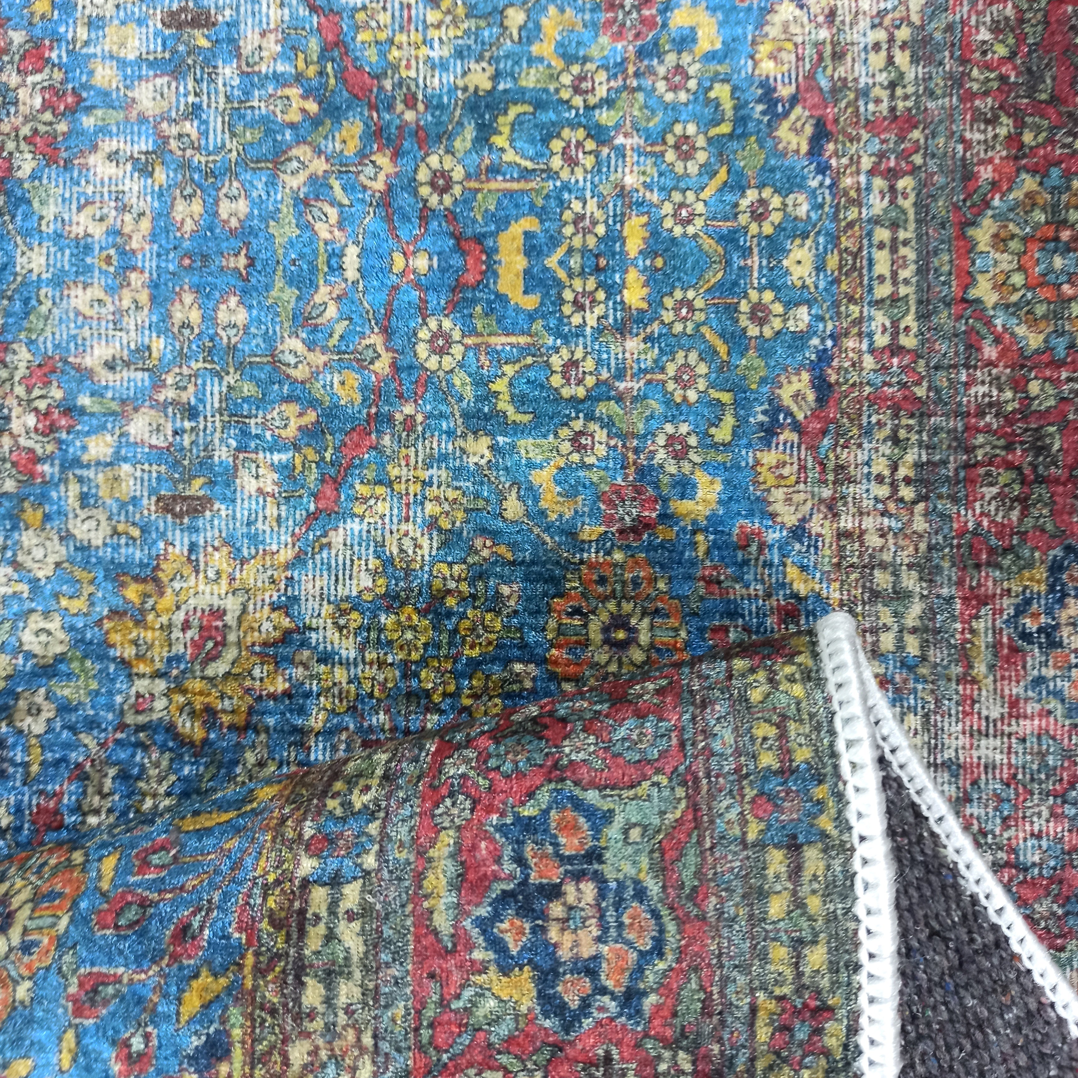 Turkish Oushak Rug, Blue & Red Vintage Rug.