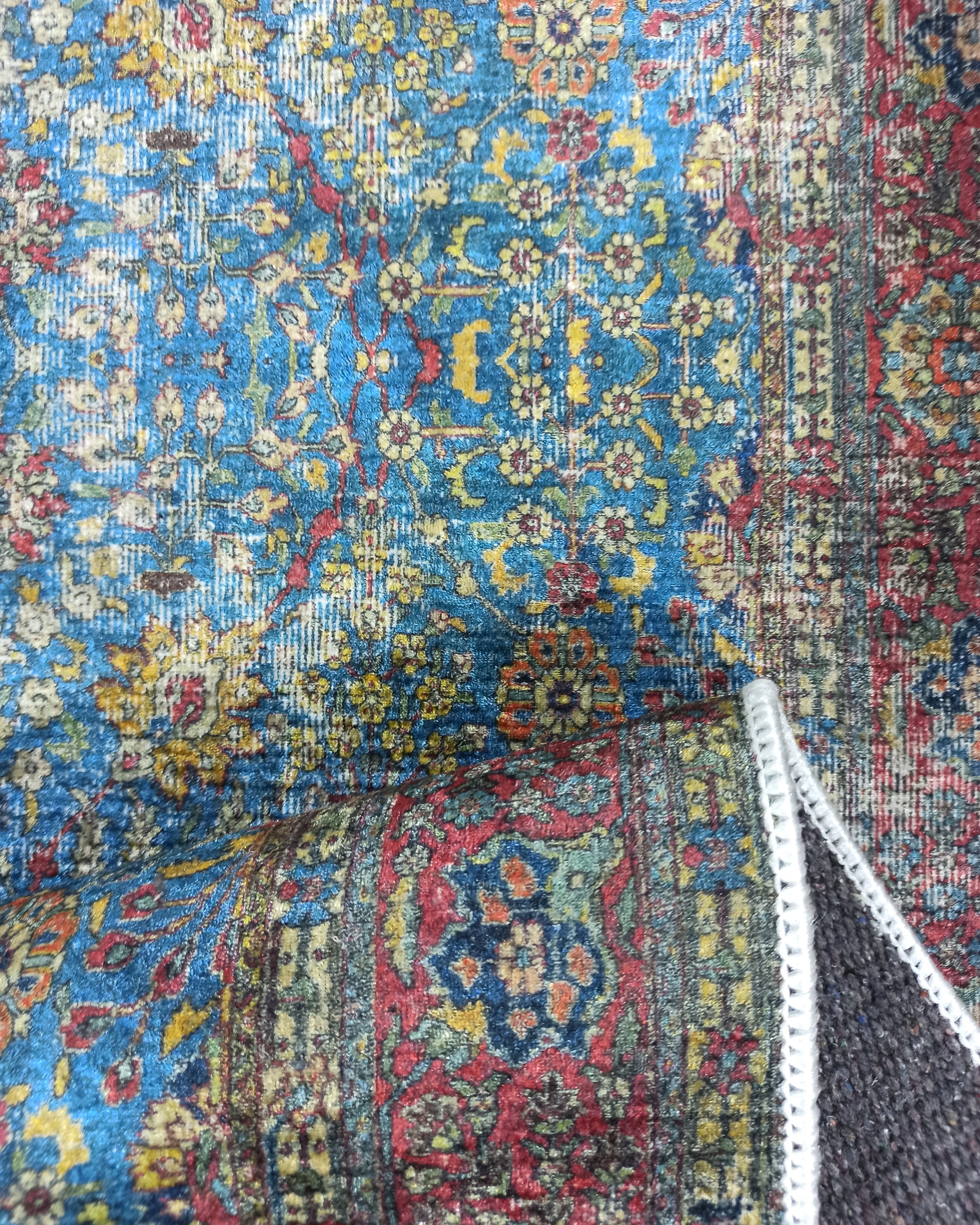Turkish Oushak Rug, Blue & Red Vintage Rug.