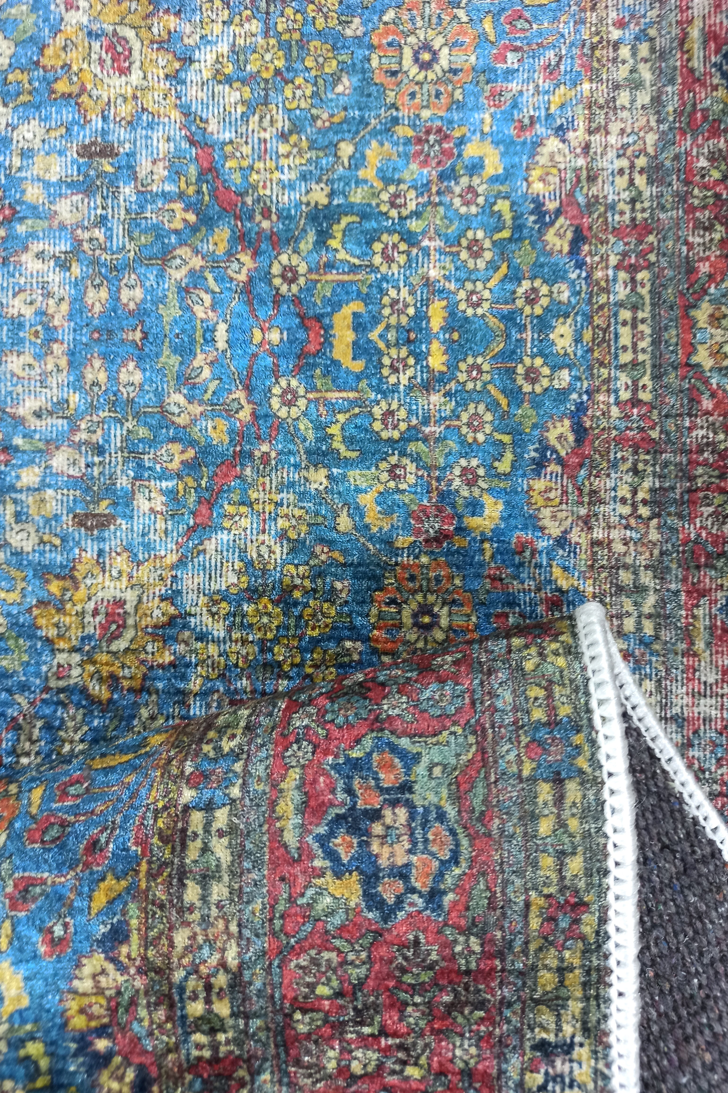Turkish Oushak Rug, Blue & Red Vintage Rug.