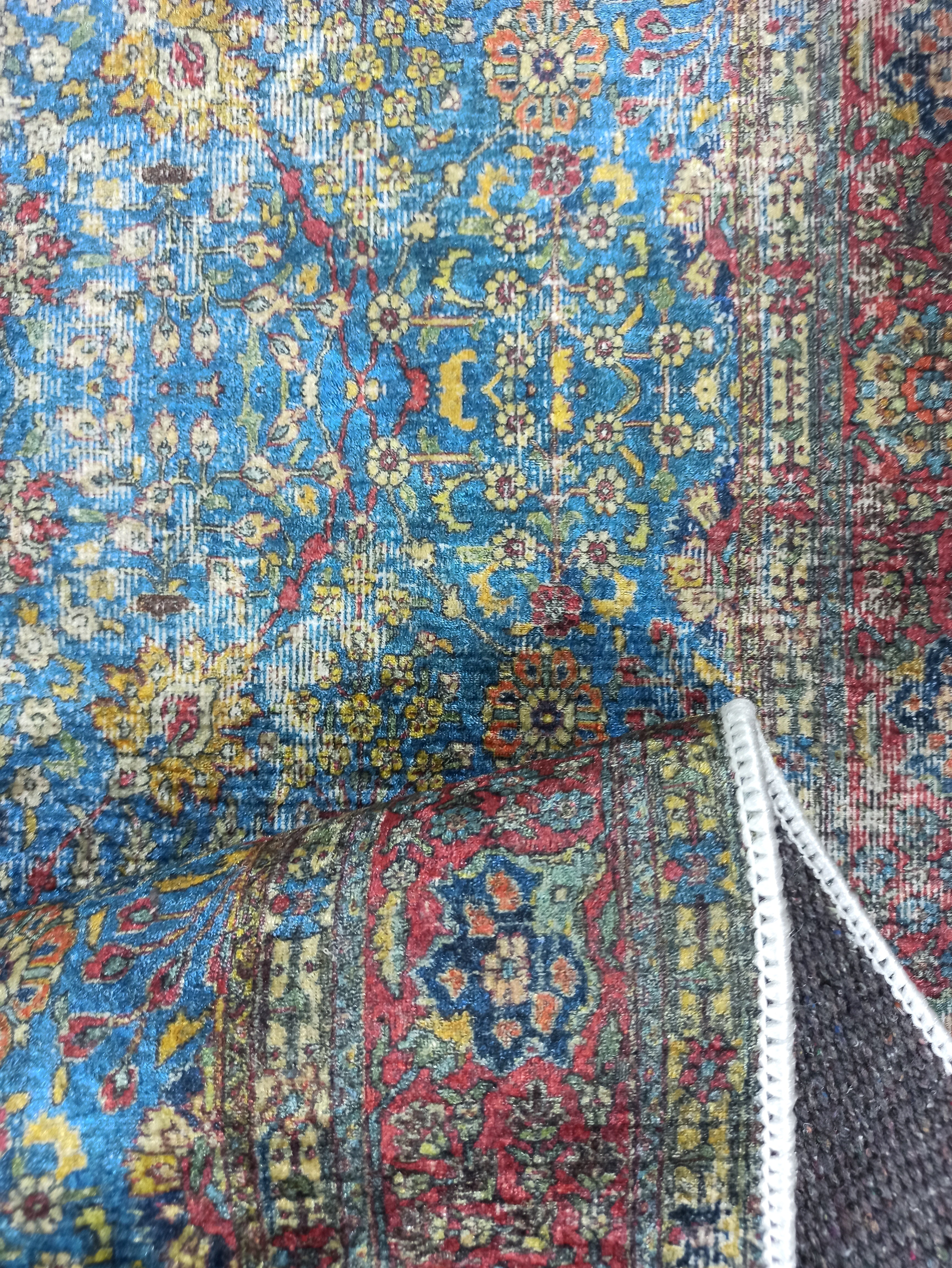 Turkish Oushak Rug, Blue & Red Vintage Rug.