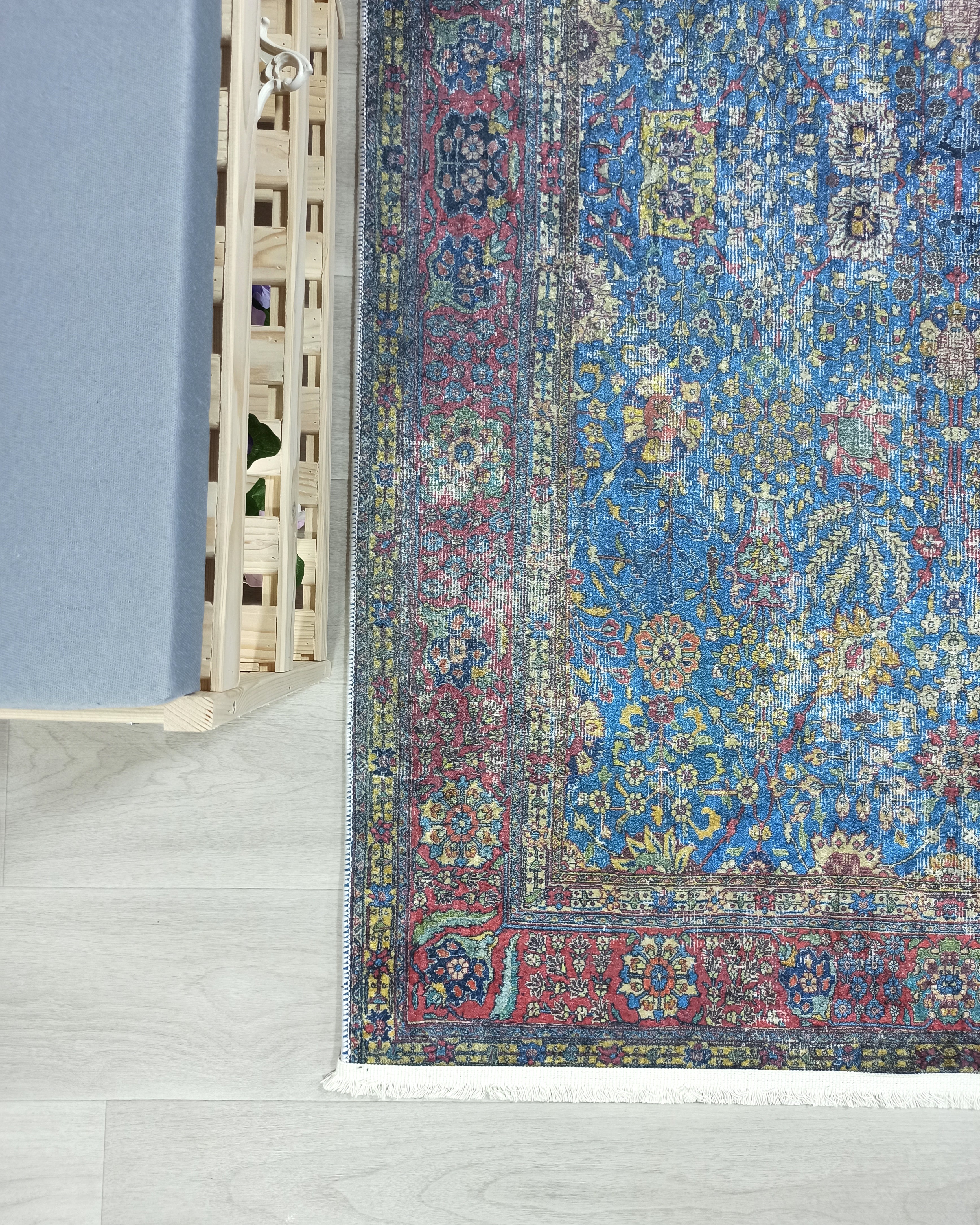 Turkish Oushak Rug, Blue & Red Vintage Rug.