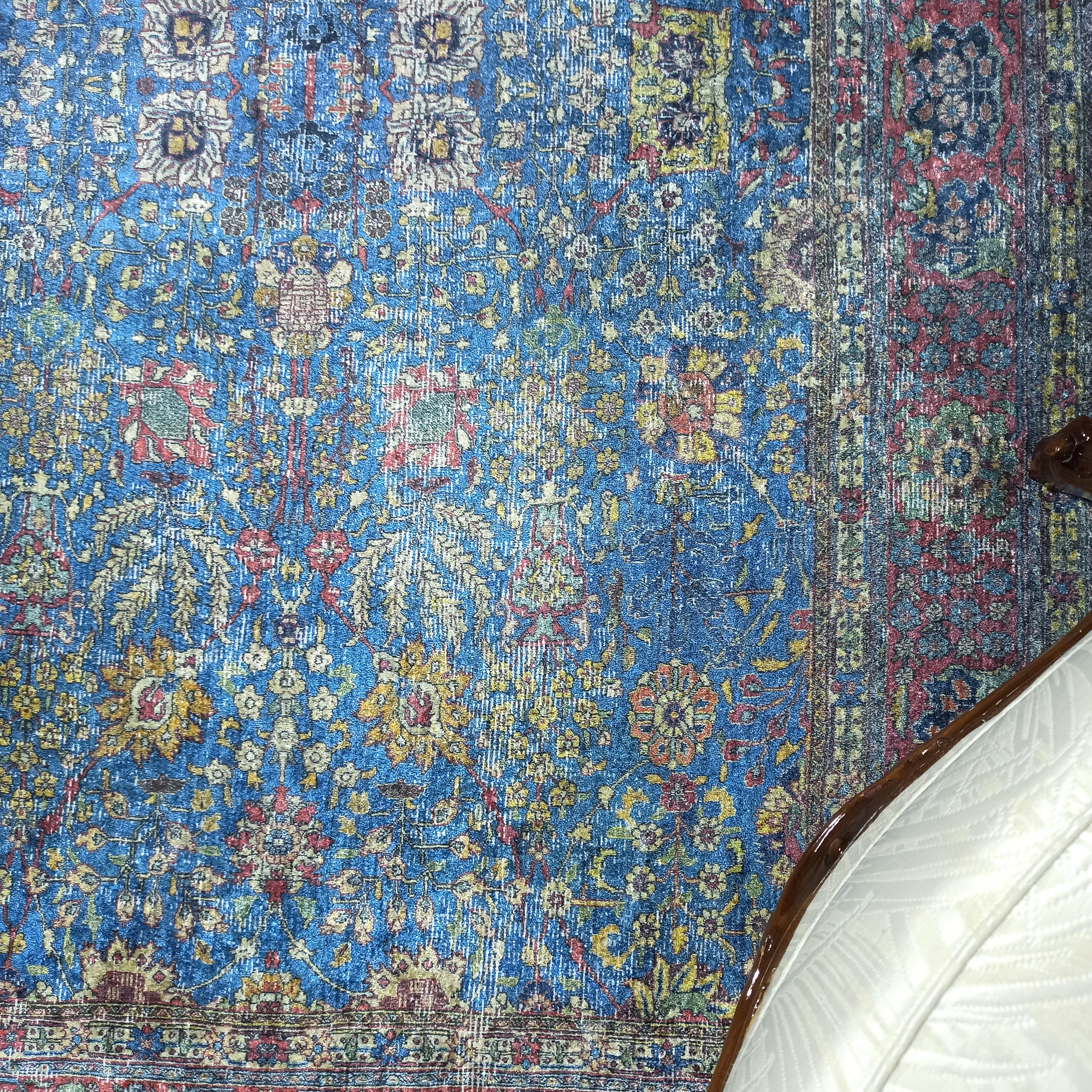 Turkish Oushak Rug, Blue & Red Vintage Rug.
