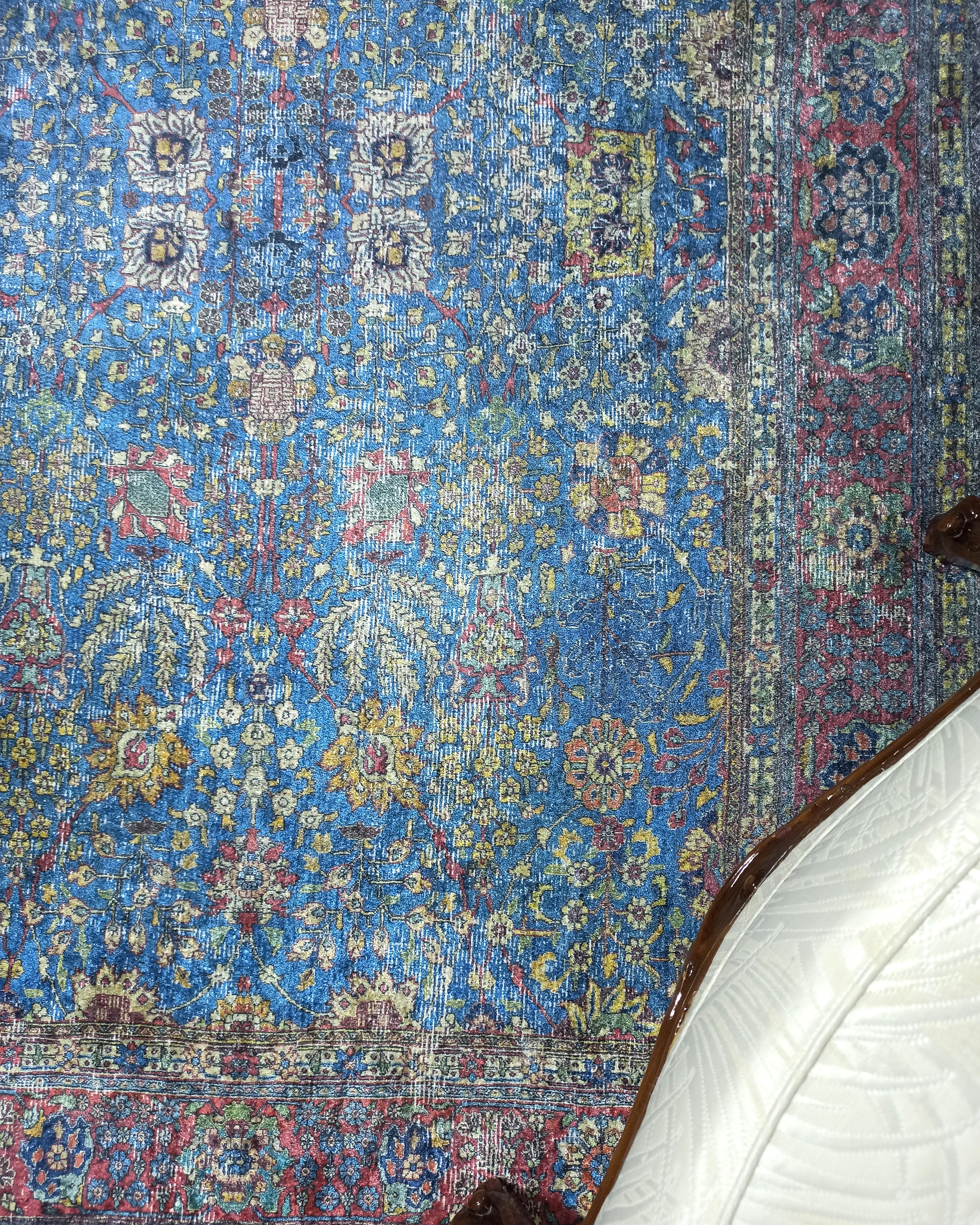 Turkish Oushak Rug, Blue & Red Vintage Rug.