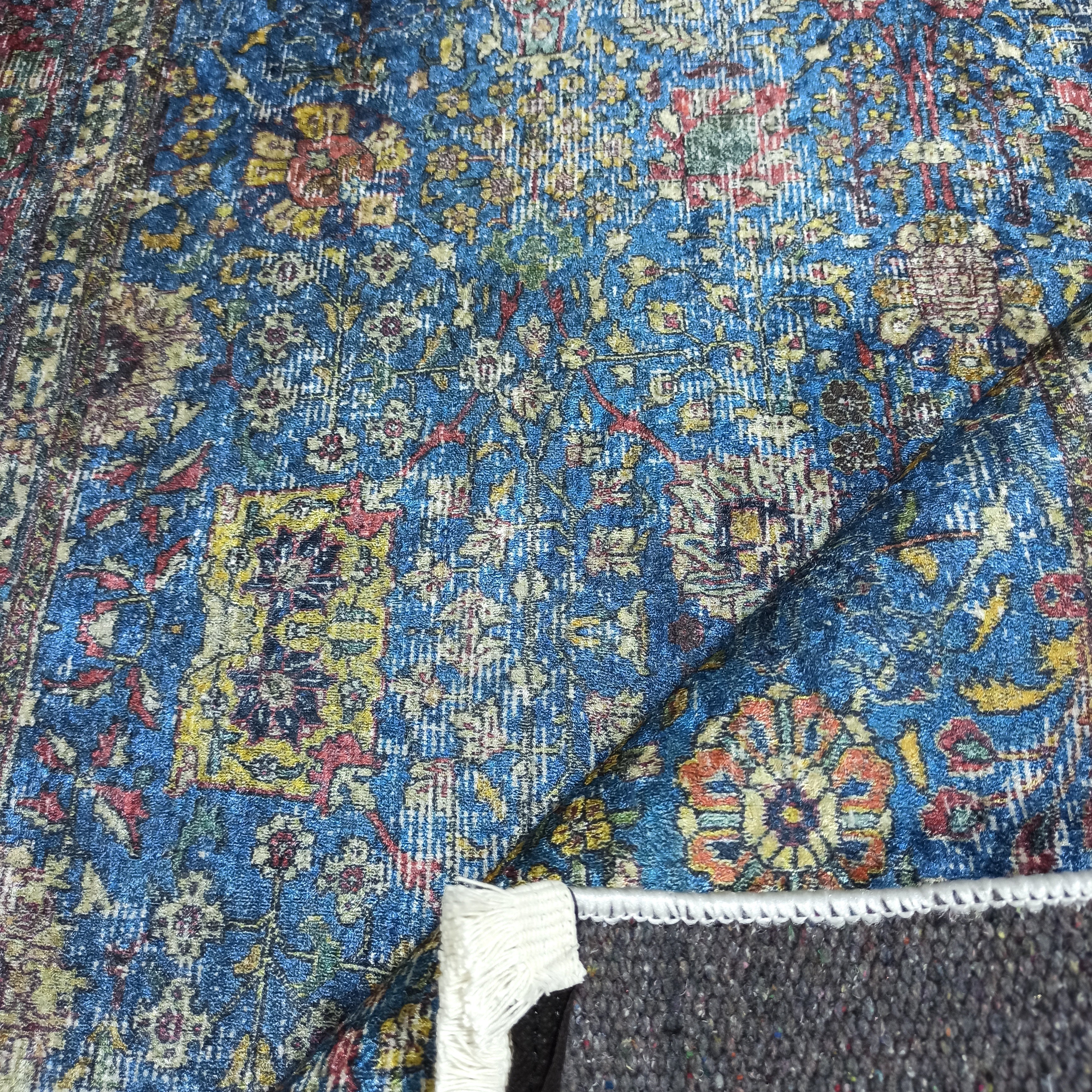 Turkish Oushak Rug, Blue & Red Vintage Rug.