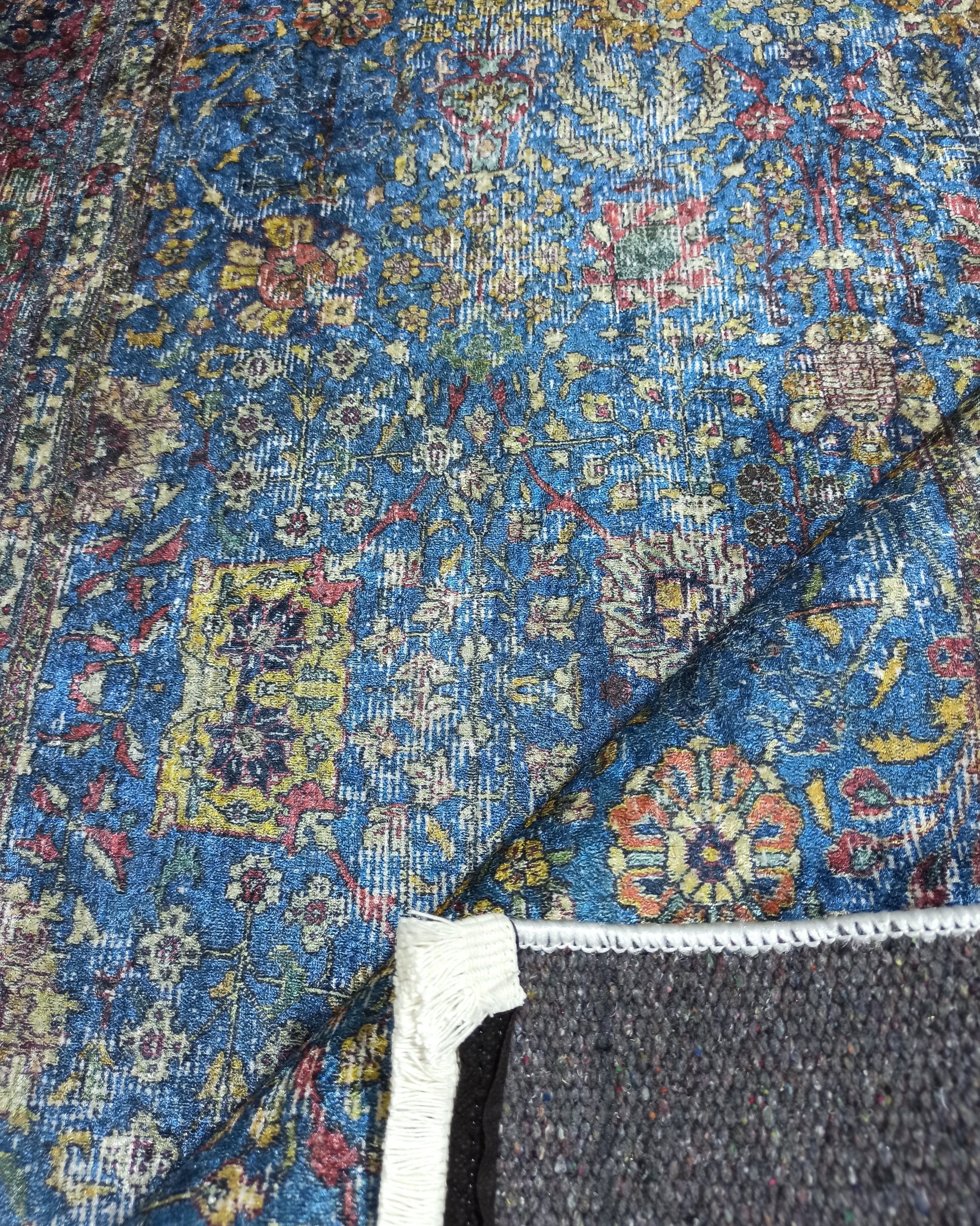 Turkish Oushak Rug, Blue & Red Vintage Rug.