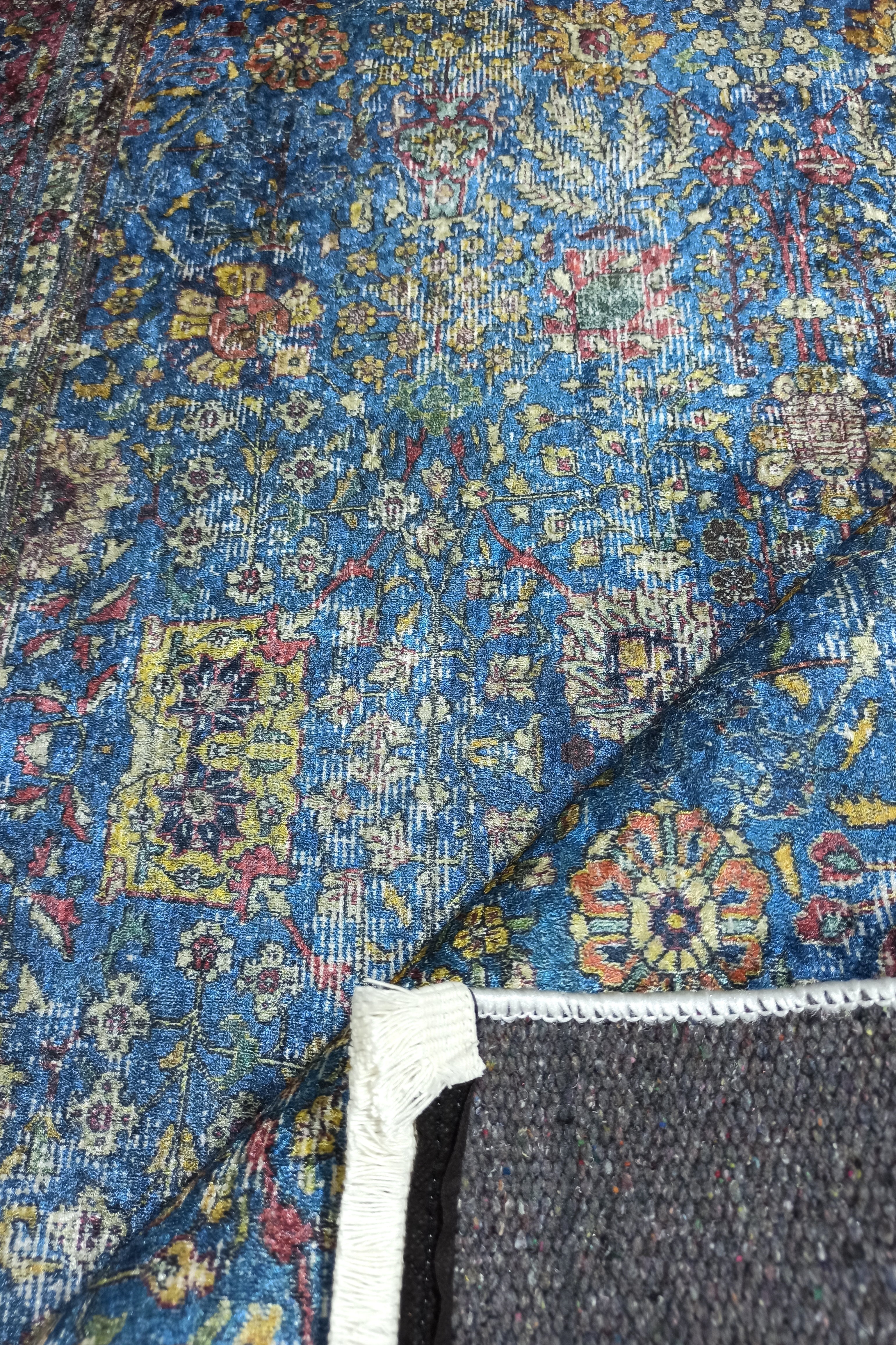 Turkish Oushak Rug, Blue & Red Vintage Rug.