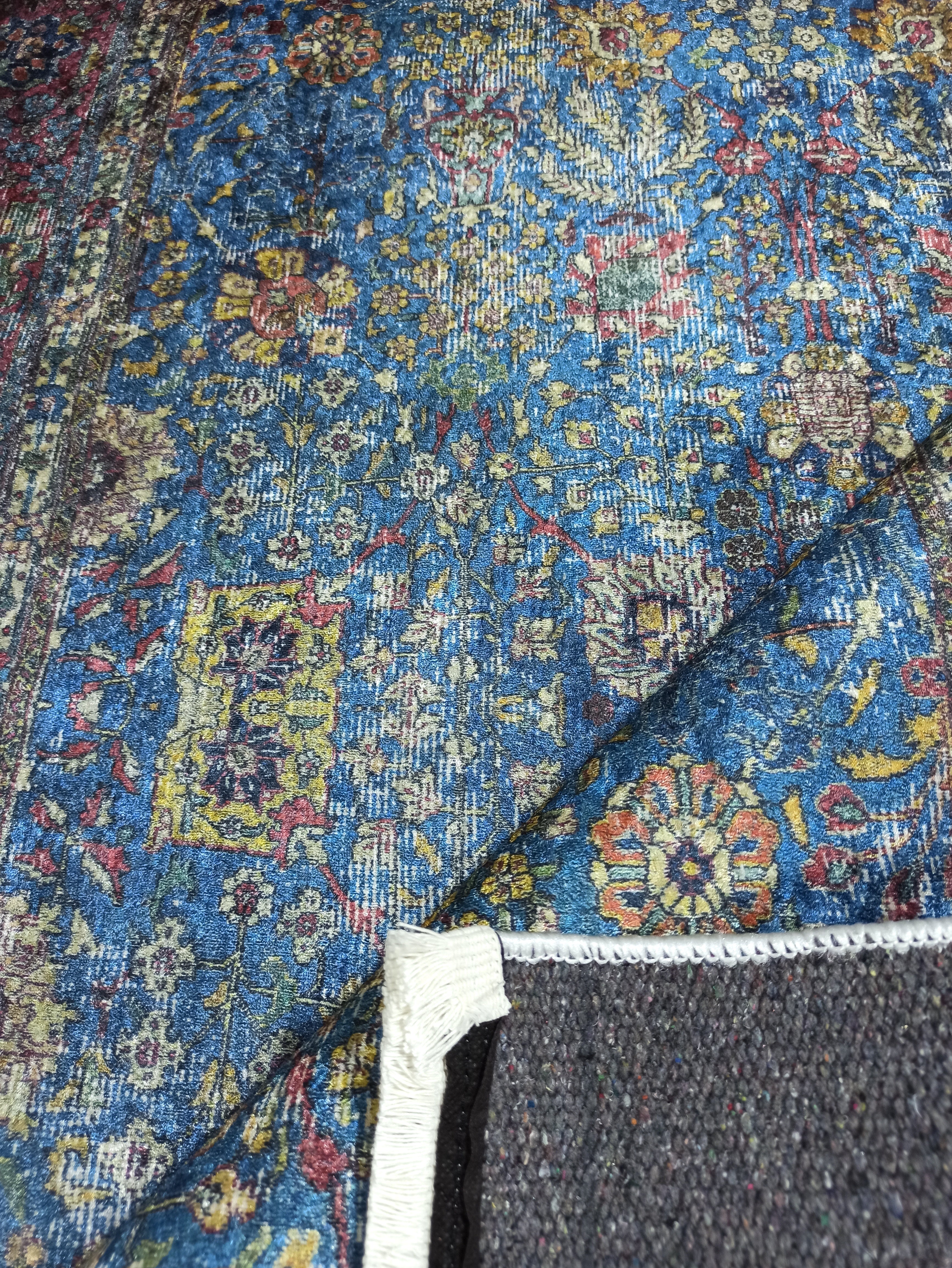 Turkish Oushak Rug, Blue & Red Vintage Rug.