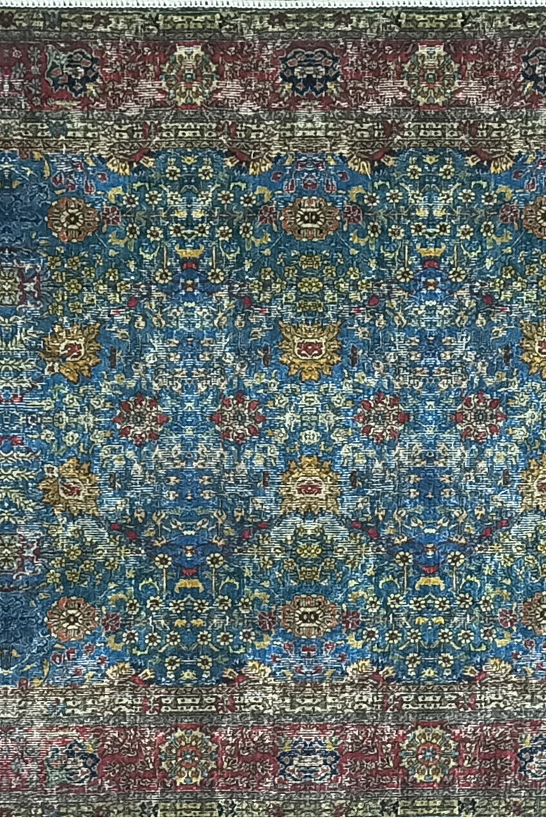 Turkish Oushak Rug, Blue & Red Vintage Rug.