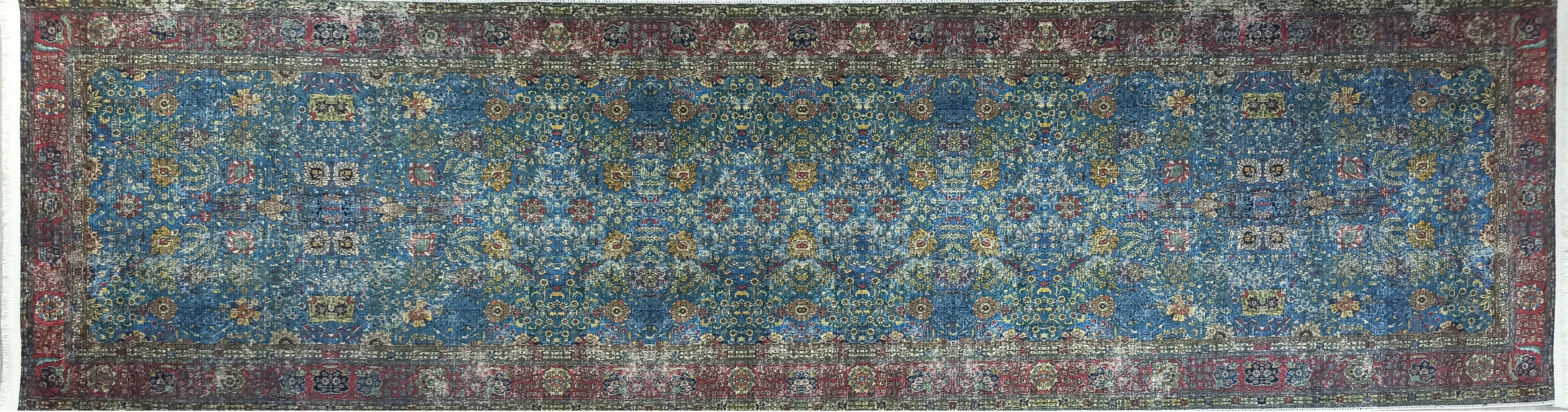 Turkish Oushak Rug, Blue & Red Vintage Rug.