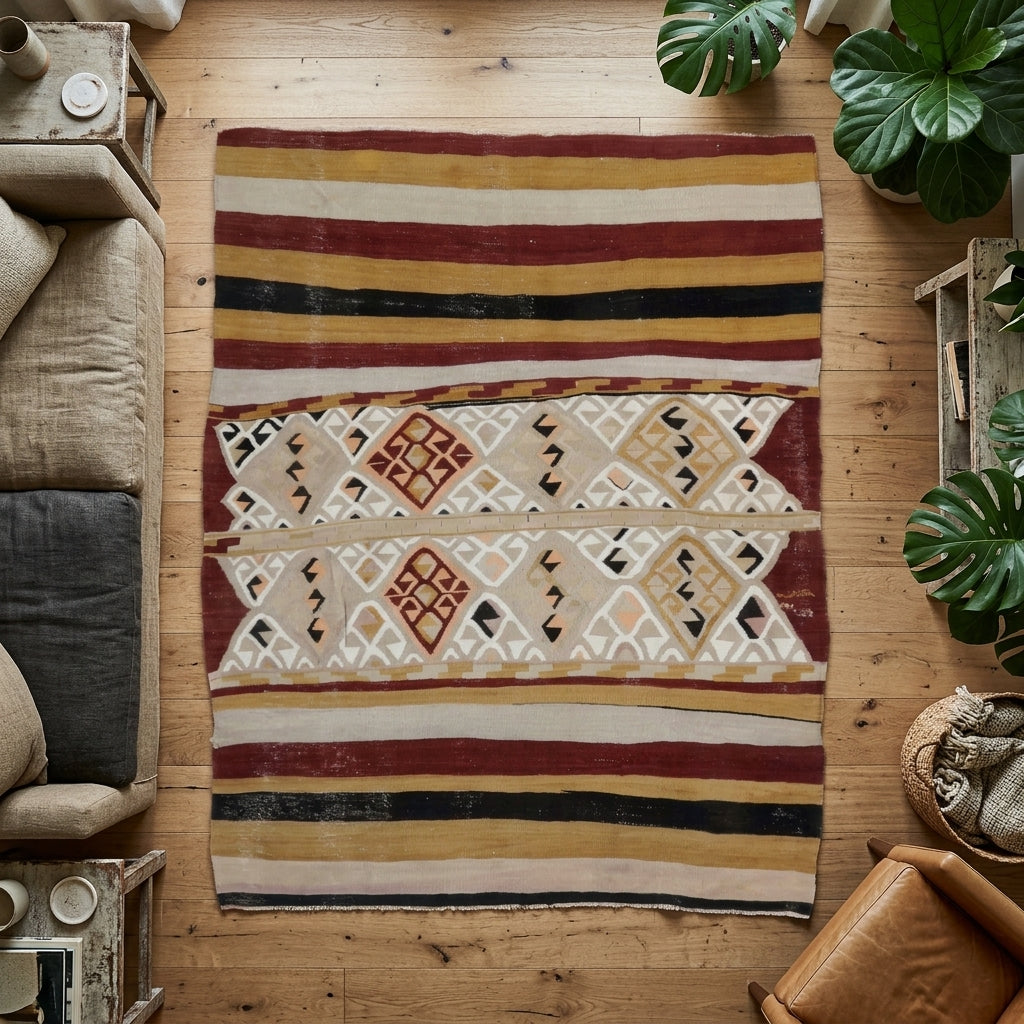 Striped pattern on the Kalonaia vintage kilim rug – handwoven flatweave in Anatolia, Turkey