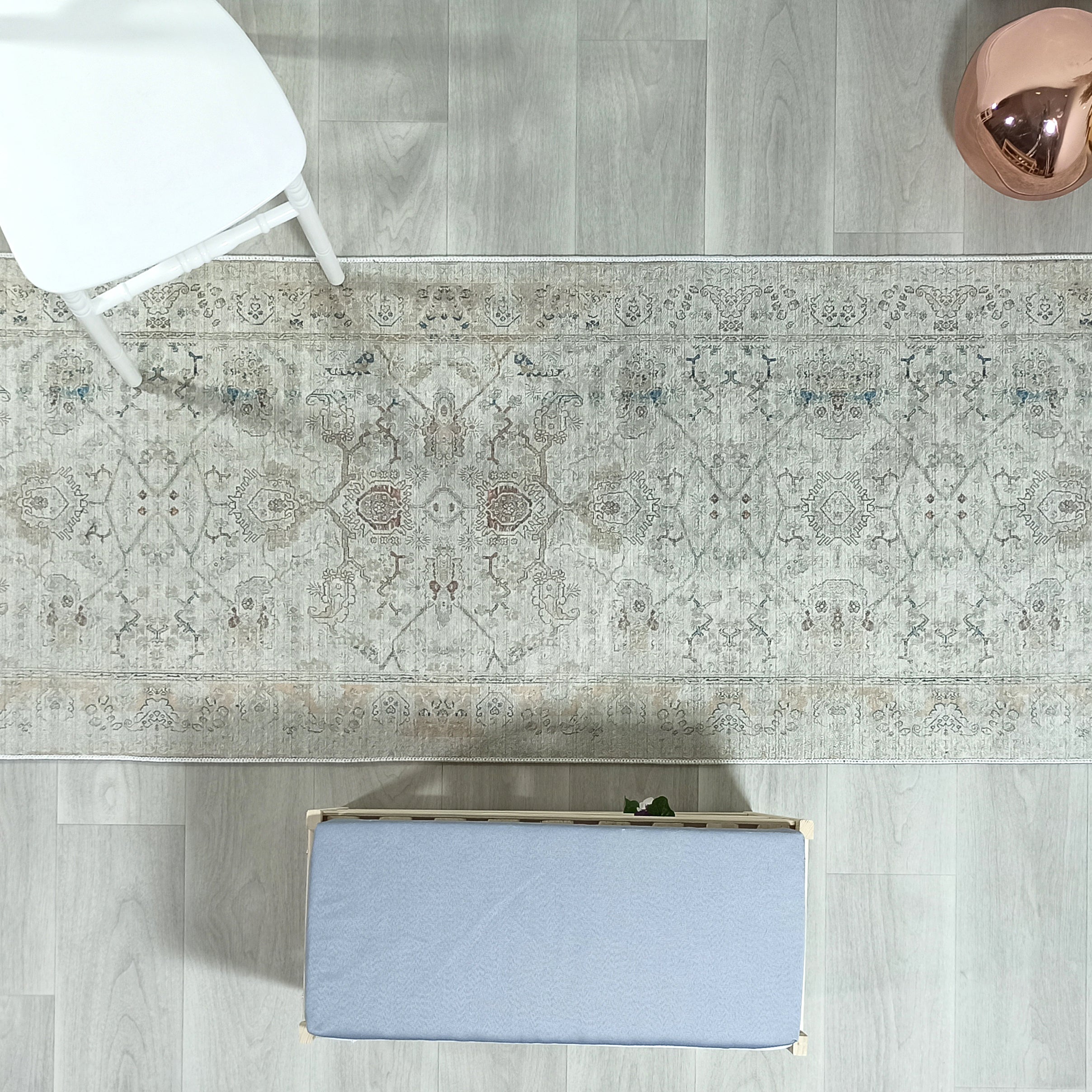 Turkish Oushak Neutral Faded Beige Vintage Design Rug