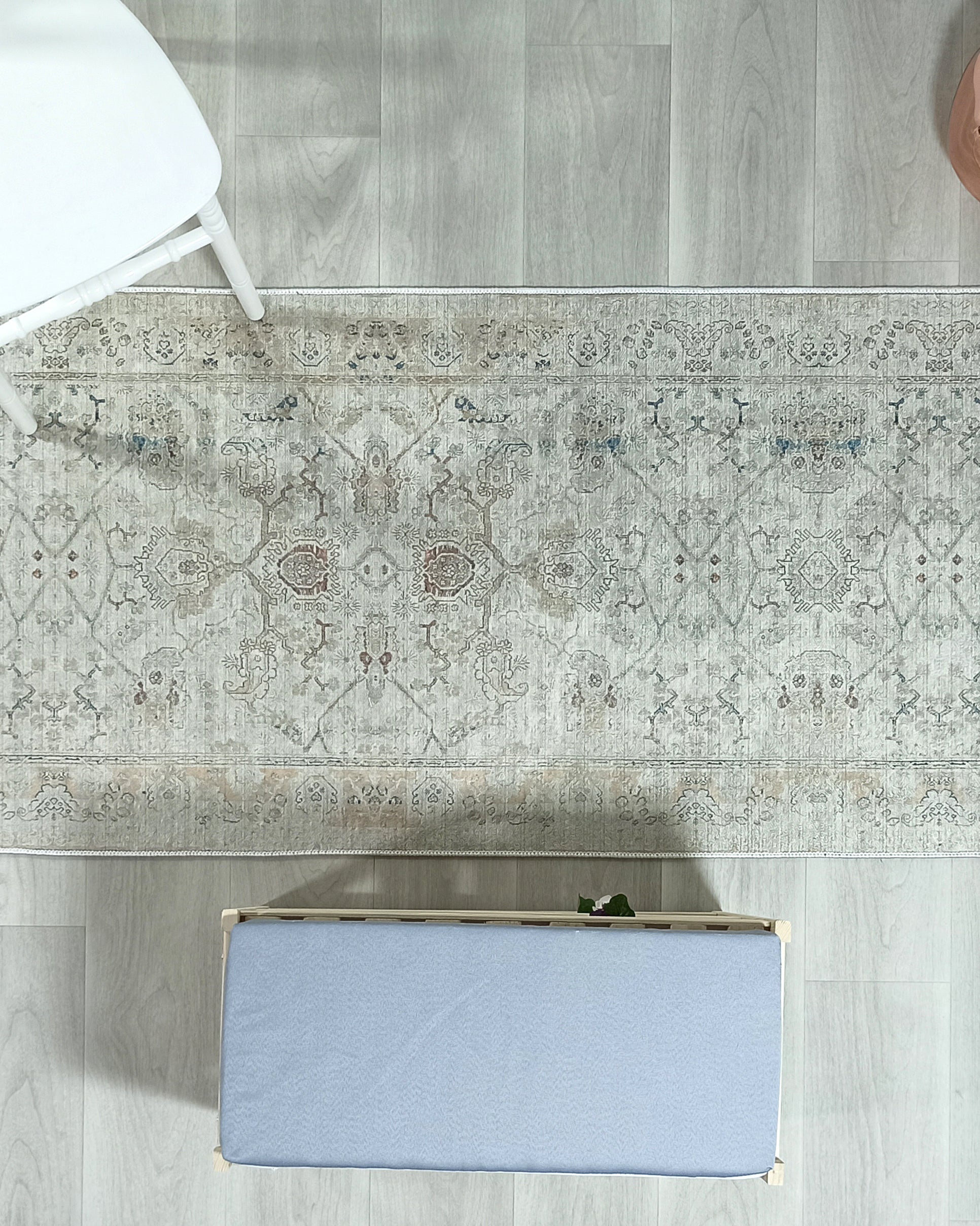 Turkish Oushak Neutral Faded Beige Vintage Design Rug