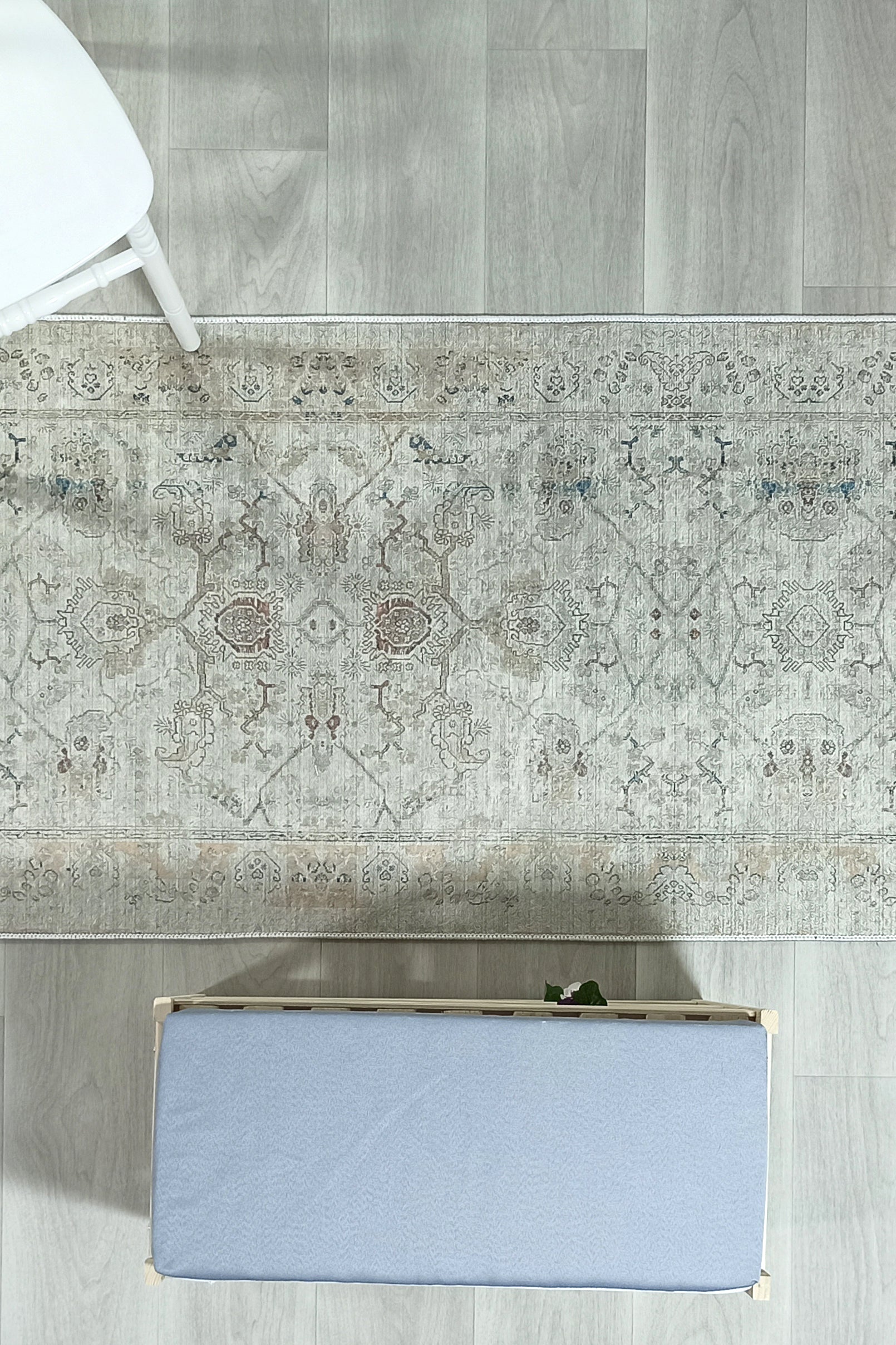 Turkish Oushak Neutral Faded Beige Vintage Design Rug