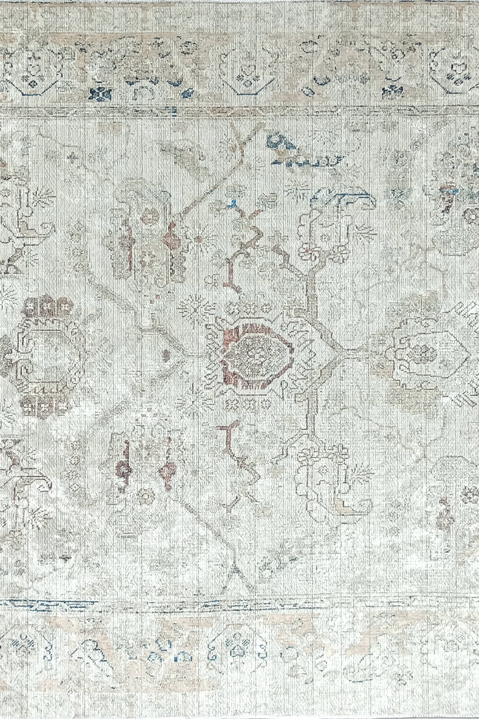 Turkish Oushak Neutral Faded Beige Vintage Design Rug
