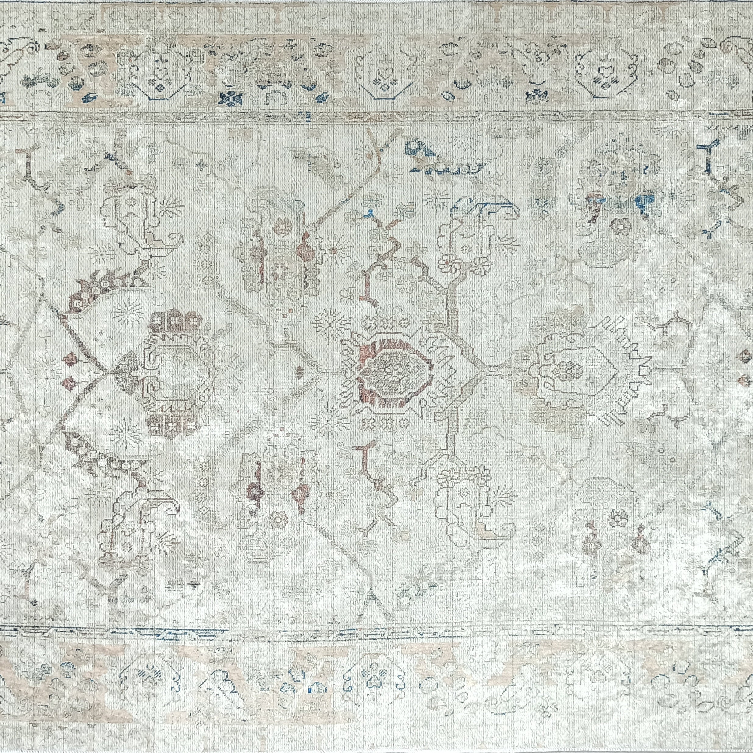 Turkish Oushak Neutral Faded Beige Vintage Design Rug