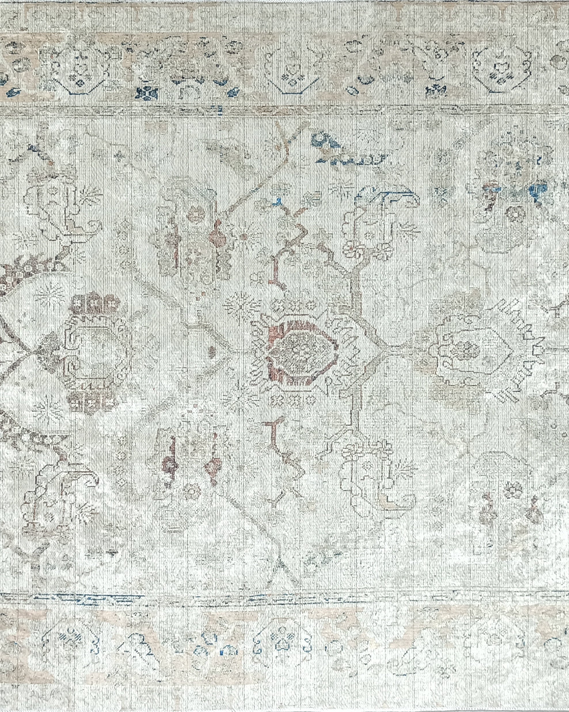 Turkish Oushak Neutral Faded Beige Vintage Design Rug