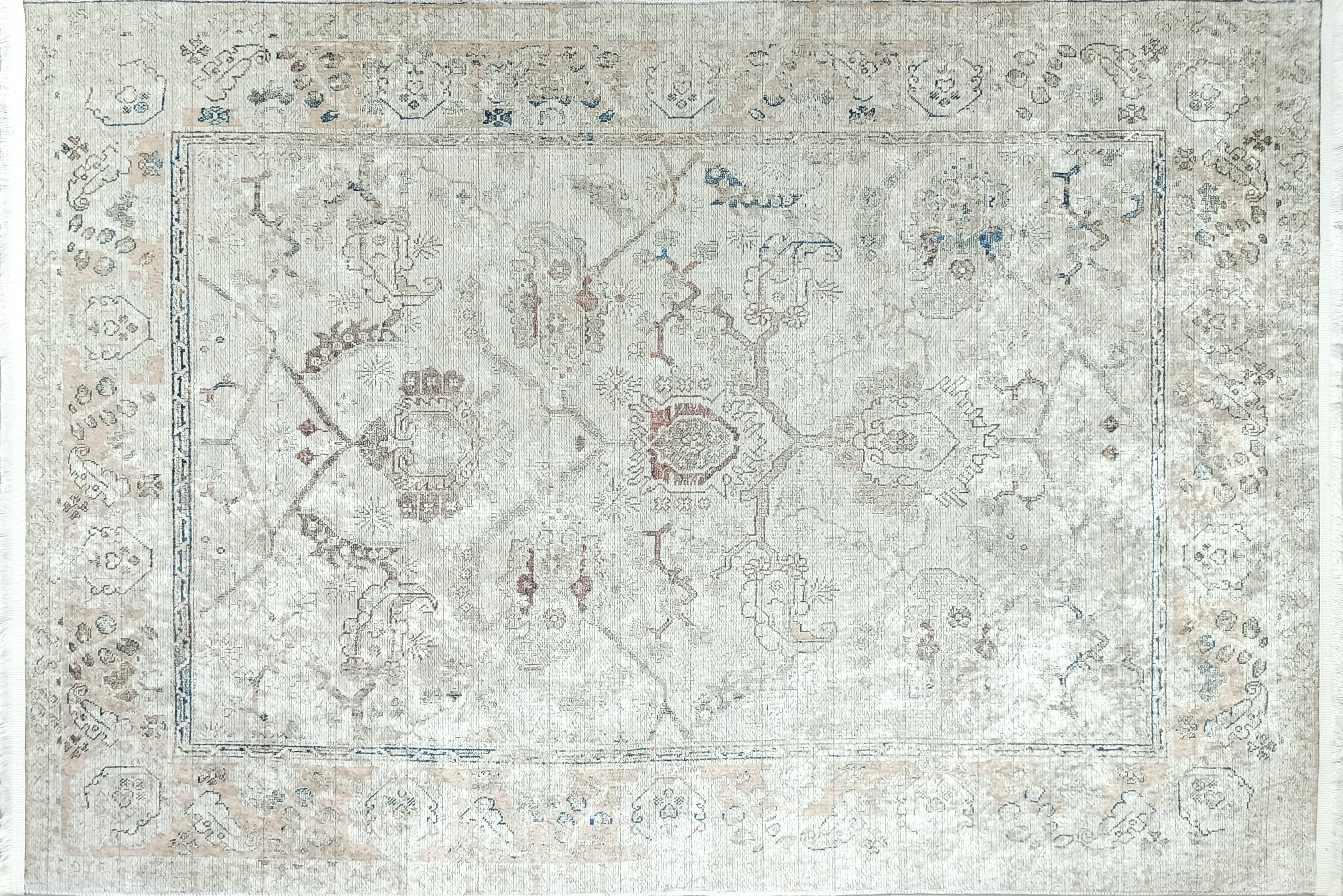 Turkish Oushak Neutral Faded Beige Vintage Design Rug