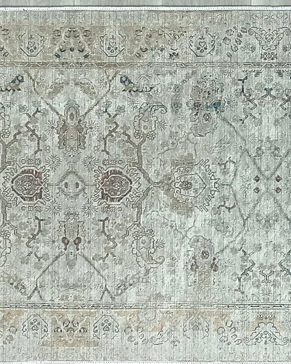 Turkish Oushak Neutral Faded Beige Vintage Design Rug
