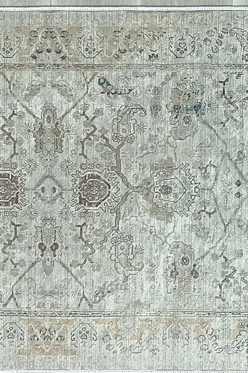 Turkish Oushak Neutral Faded Beige Vintage Design Rug