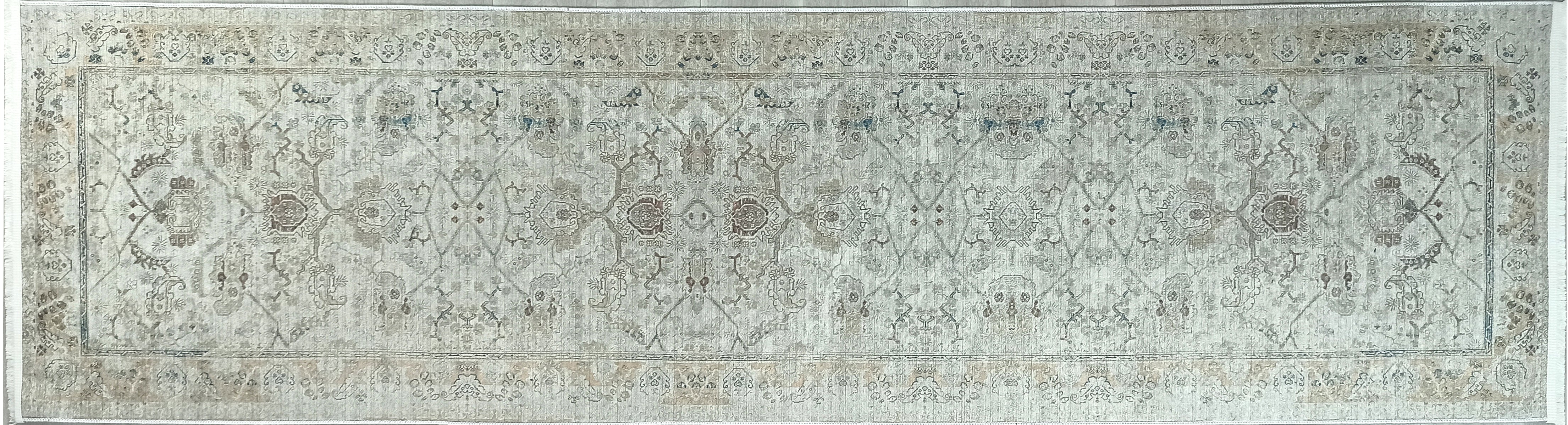 Turkish Oushak Neutral Faded Beige Vintage Design Rug