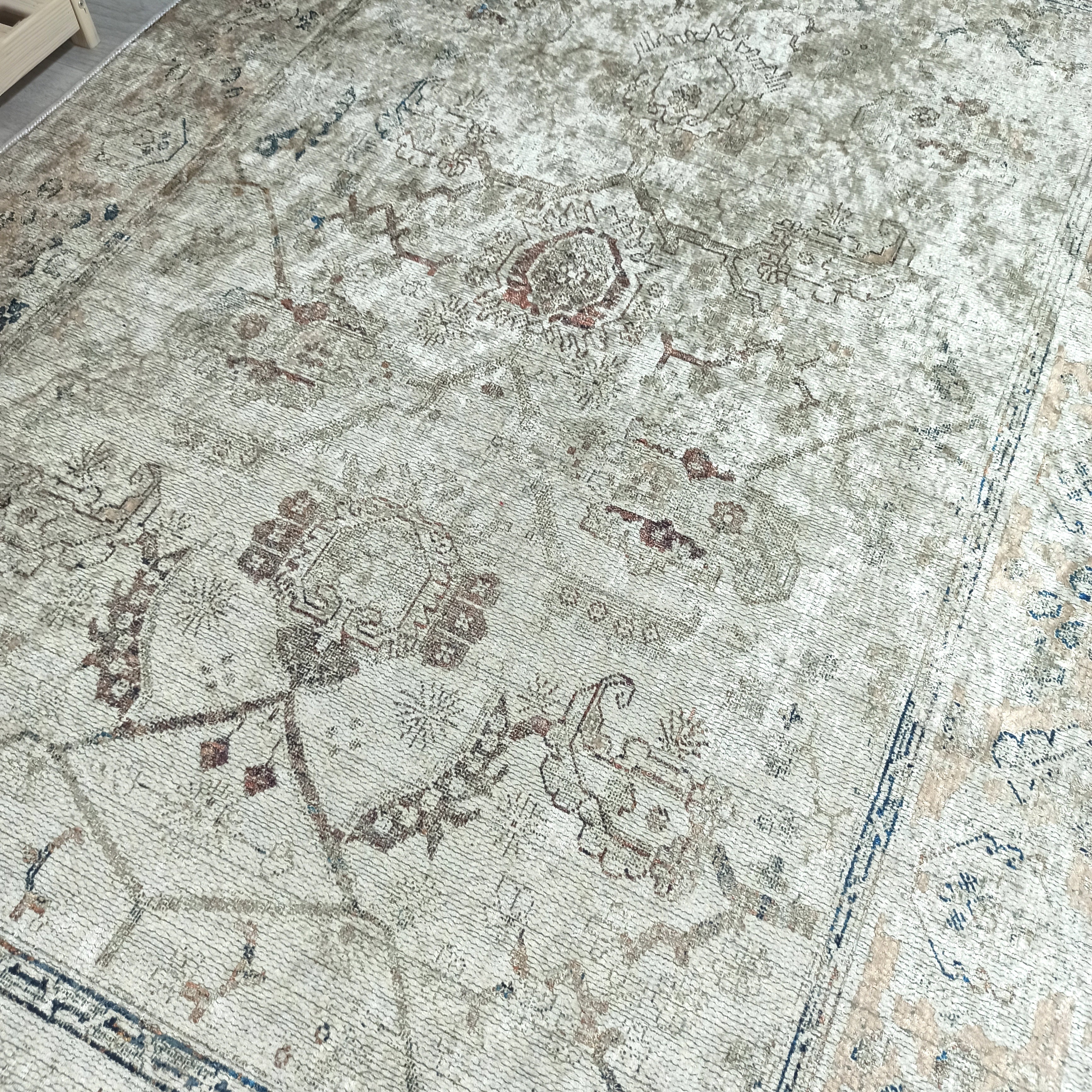 Turkish Oushak Neutral Faded Beige Vintage Design Rug