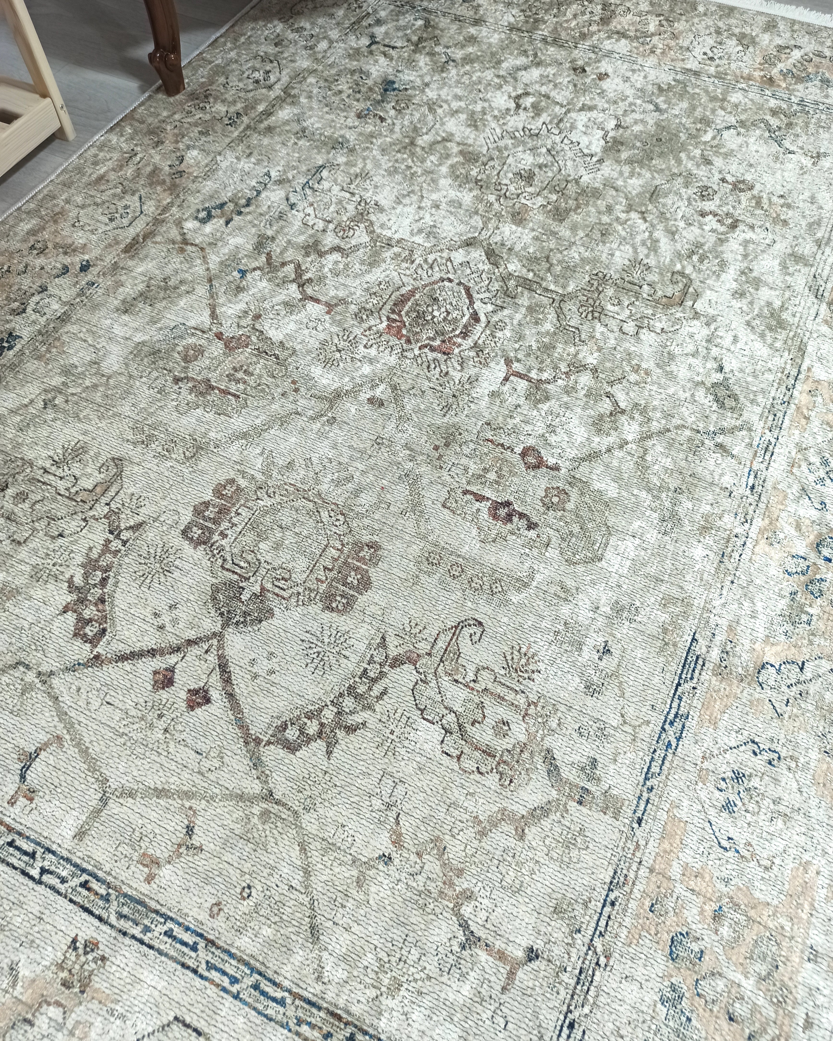 Turkish Oushak Neutral Faded Beige Vintage Design Rug