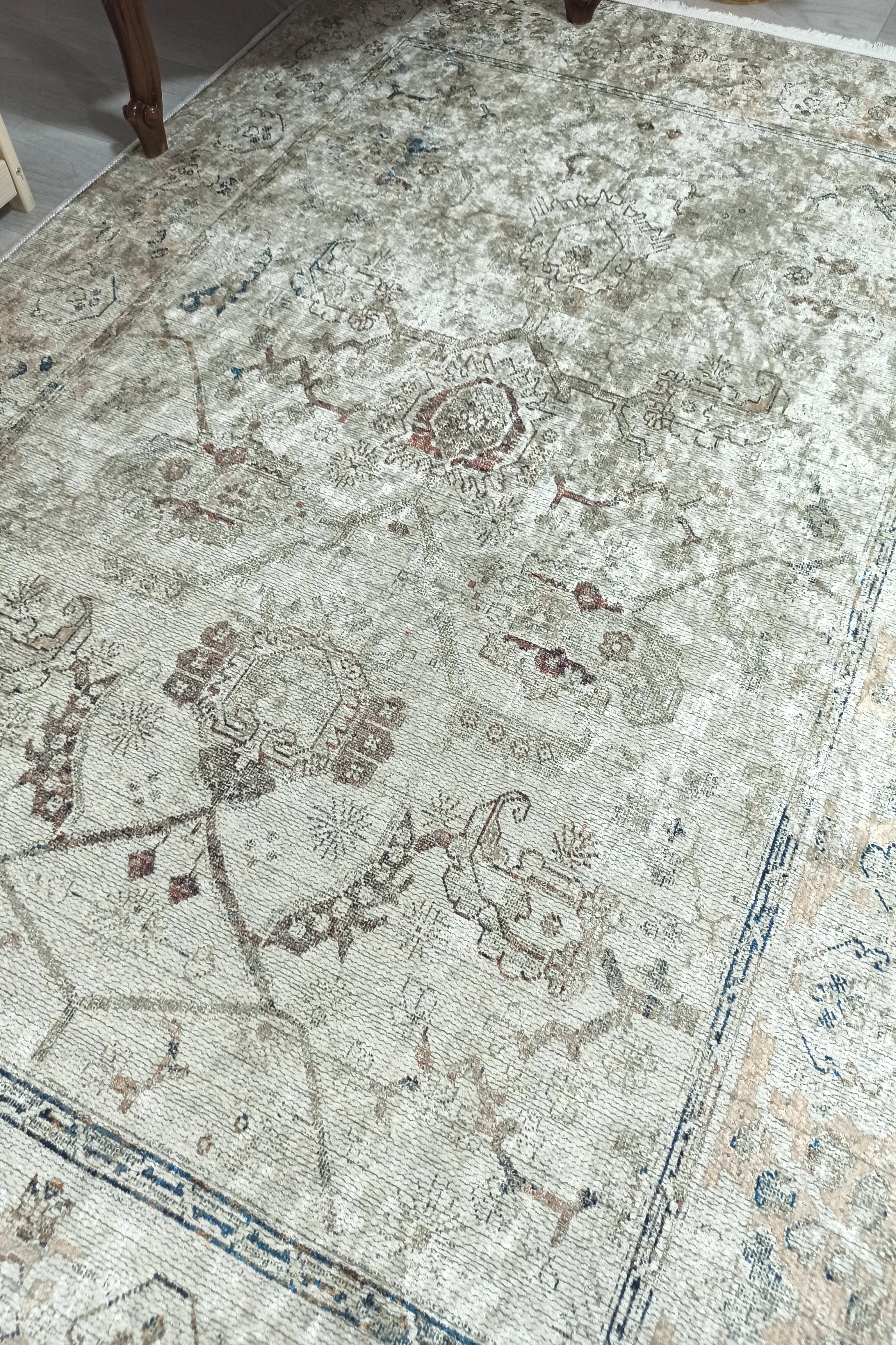 Turkish Oushak Neutral Faded Beige Vintage Design Rug