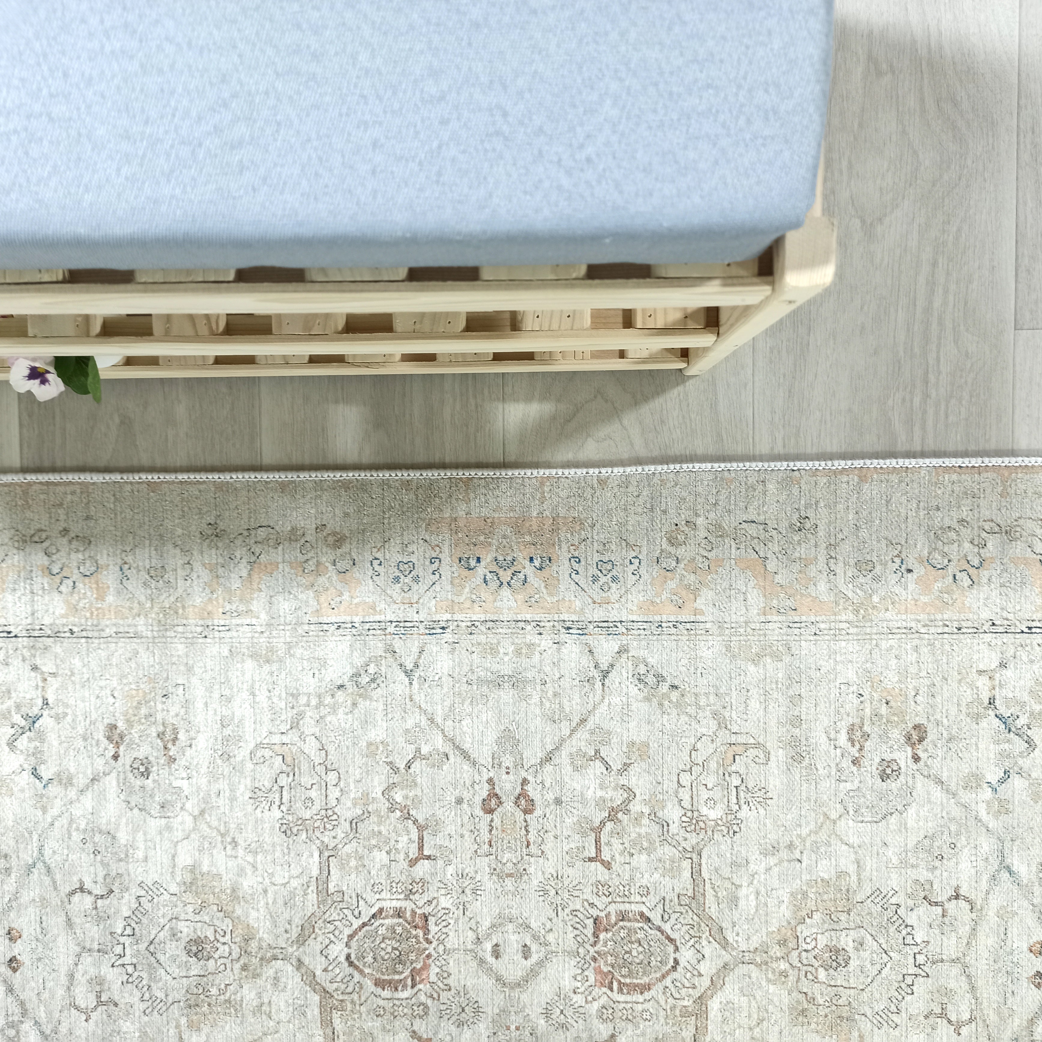 Turkish Oushak Neutral Faded Beige Vintage Design Rug