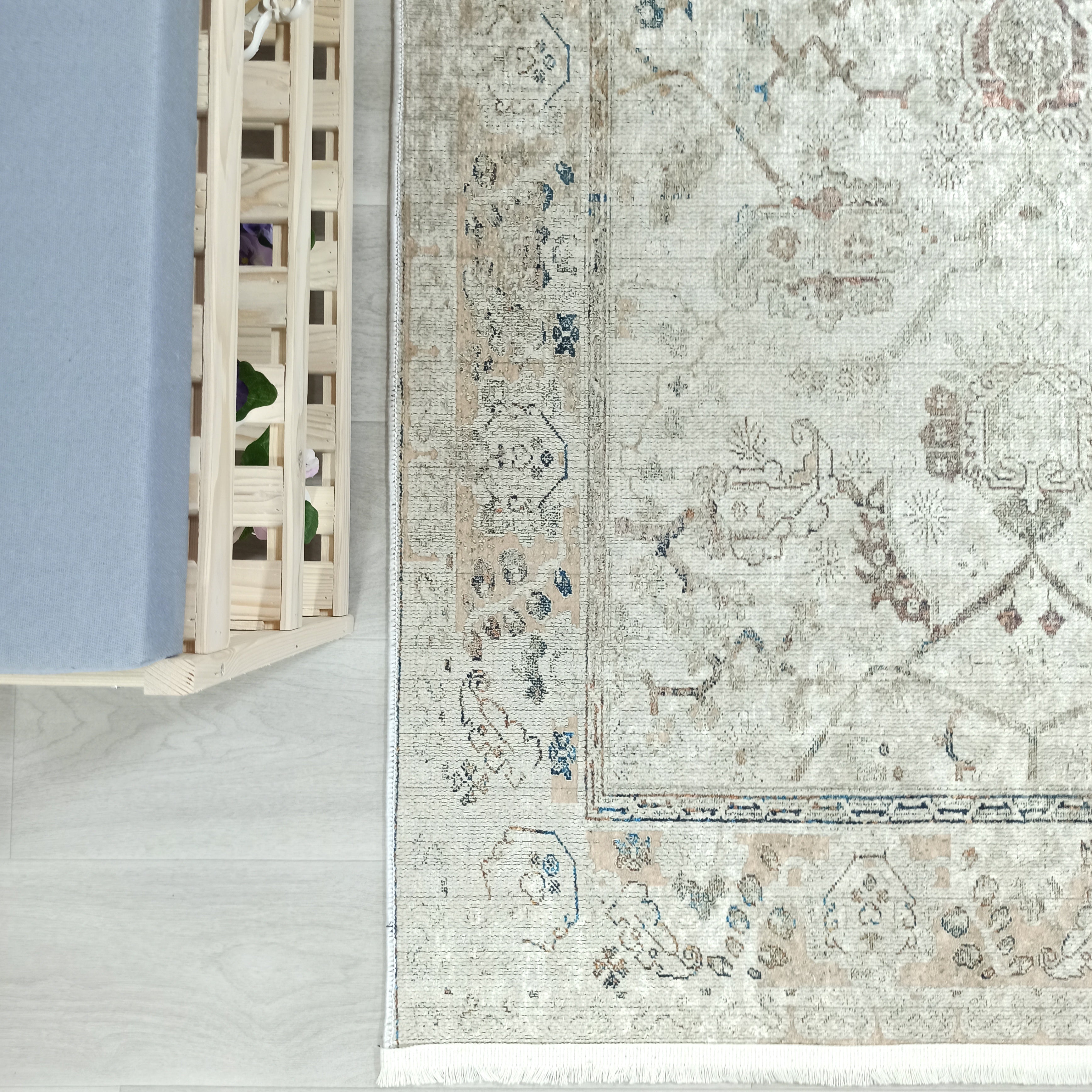 Turkish Oushak Neutral Faded Beige Vintage Design Rug