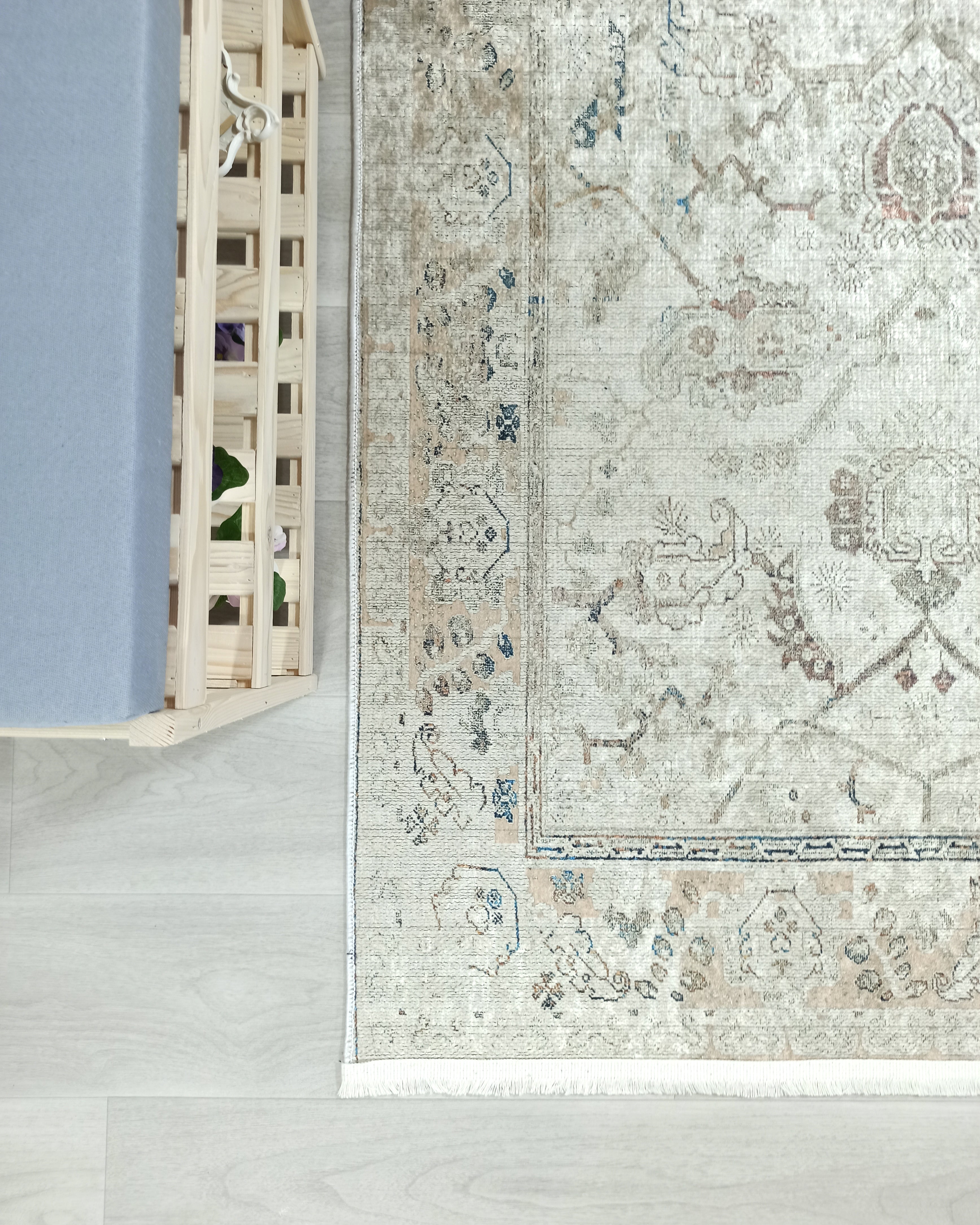 Turkish Oushak Neutral Faded Beige Vintage Design Rug