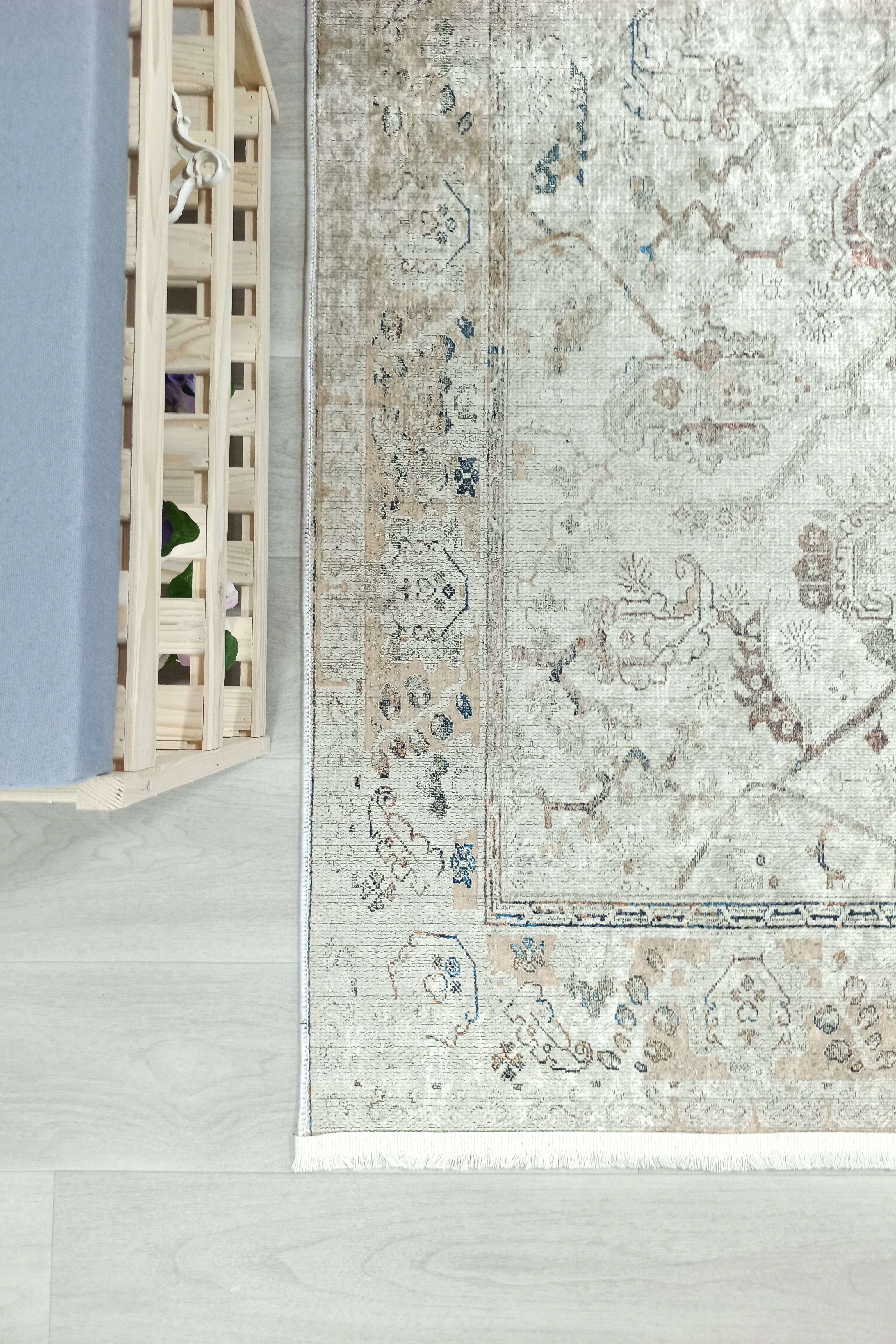 Turkish Oushak Neutral Faded Beige Vintage Design Rug