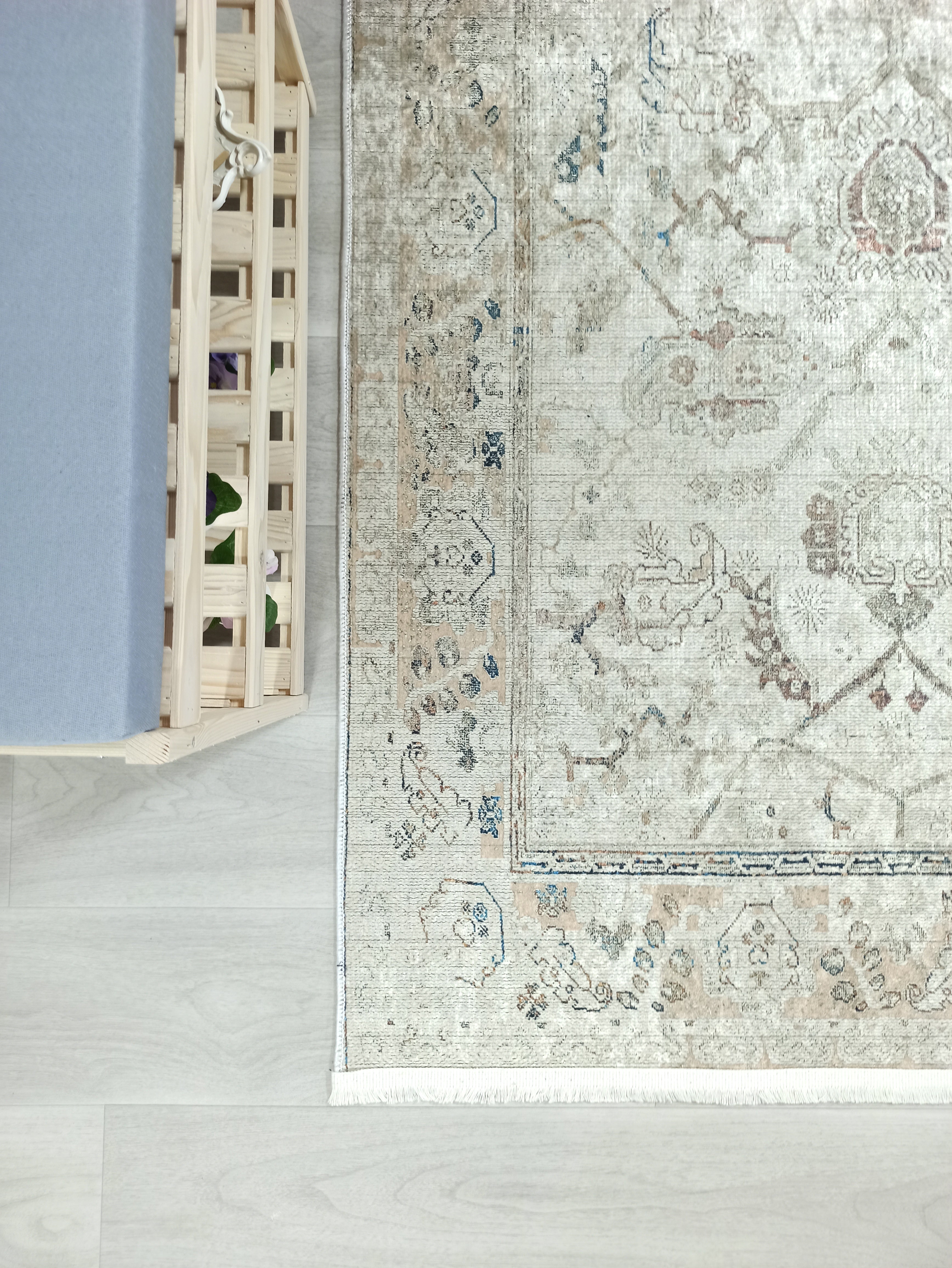 Turkish Oushak Neutral Faded Beige Vintage Design Rug