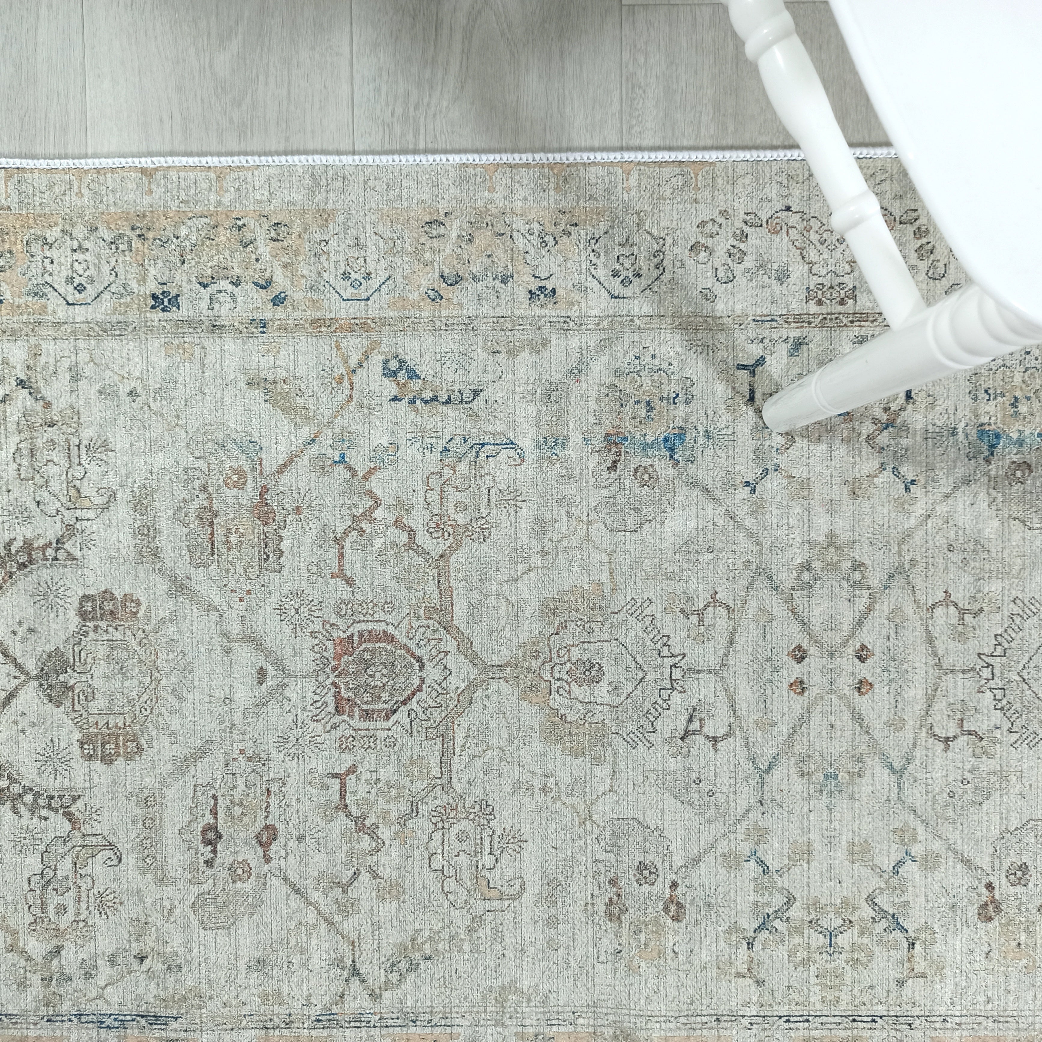 Turkish Oushak Neutral Faded Beige Vintage Design Rug