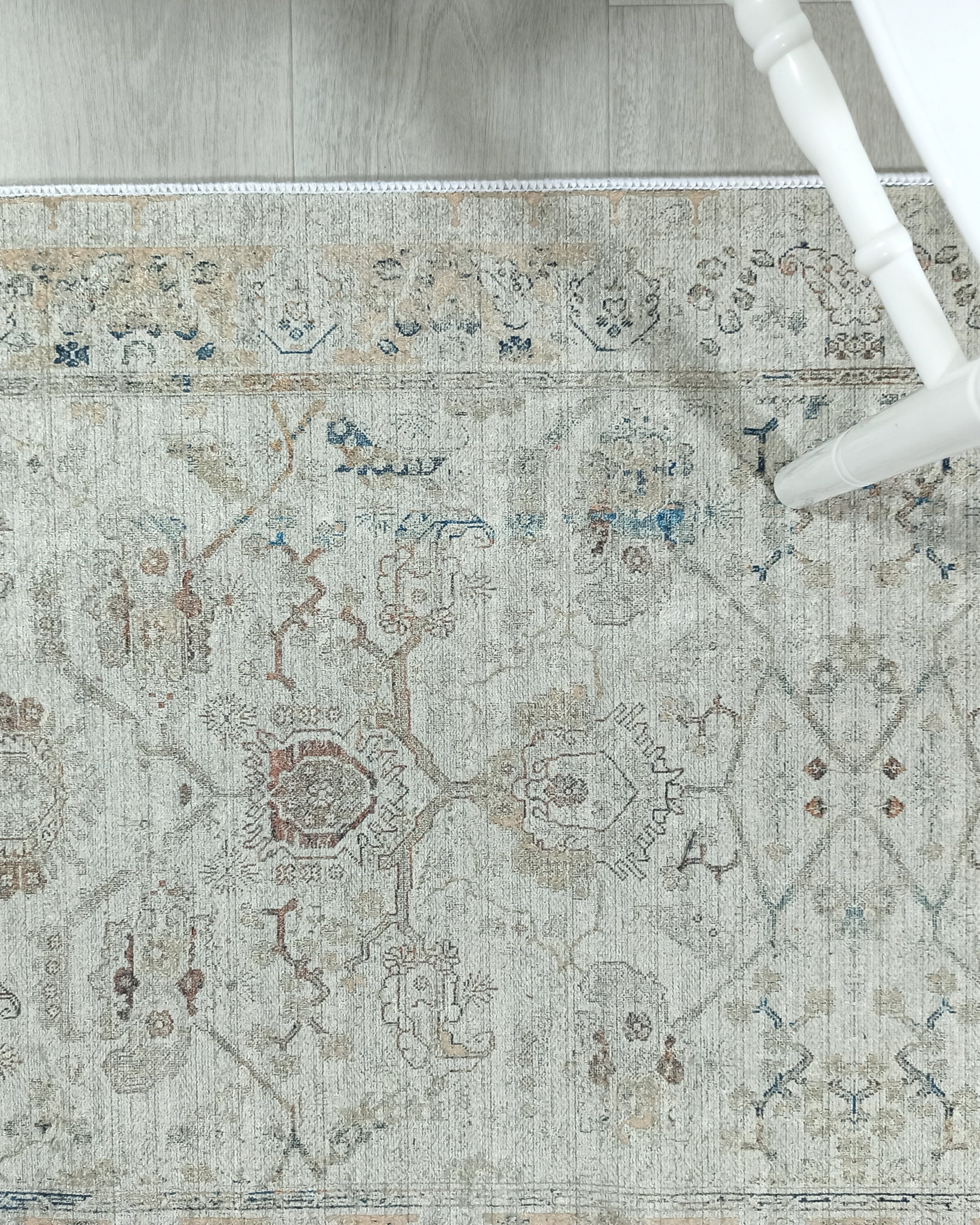 Turkish Oushak Neutral Faded Beige Vintage Design Rug